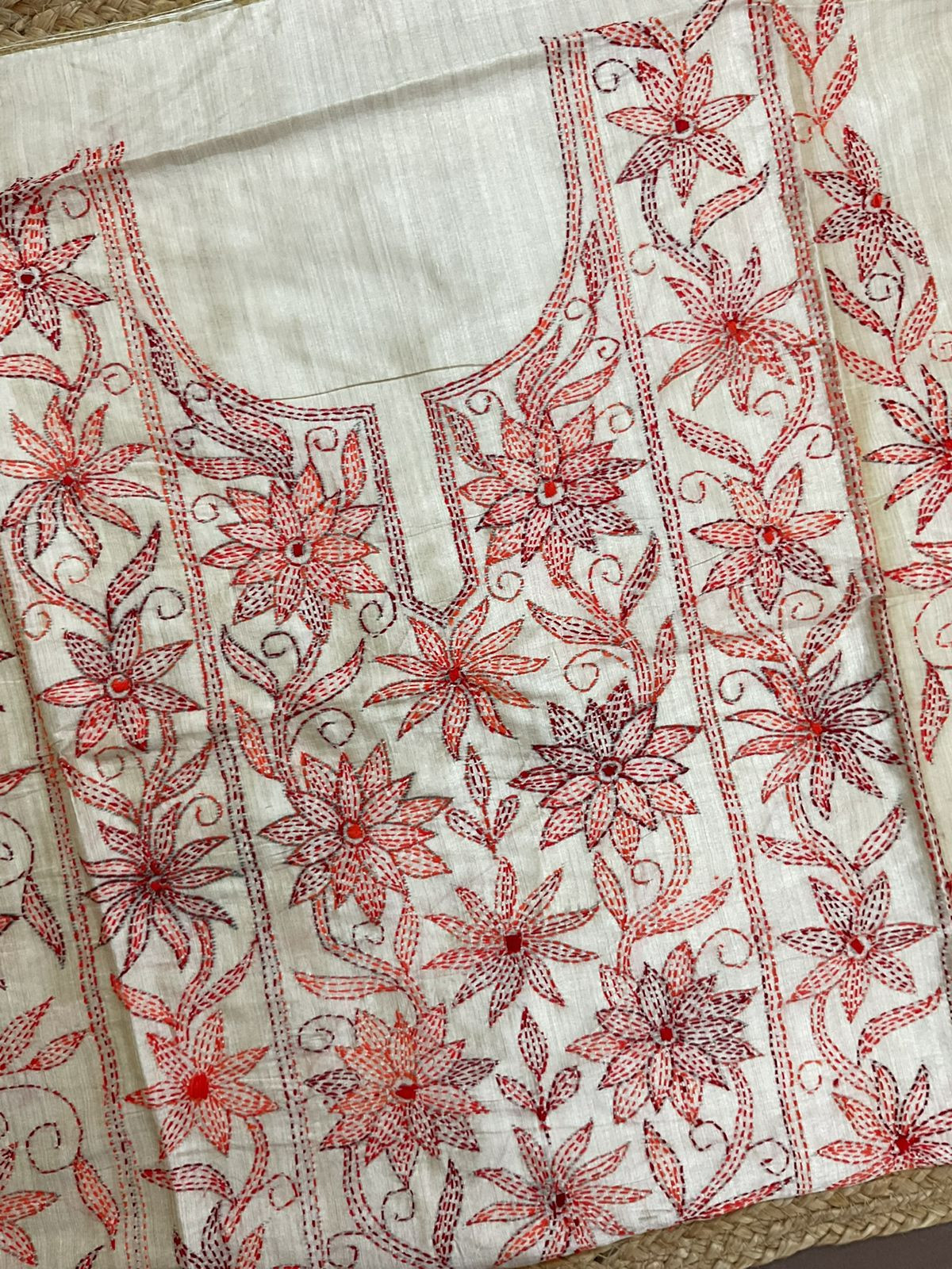 Soft Fine Tussar Embroidered Only Kurta Fabric - Beige