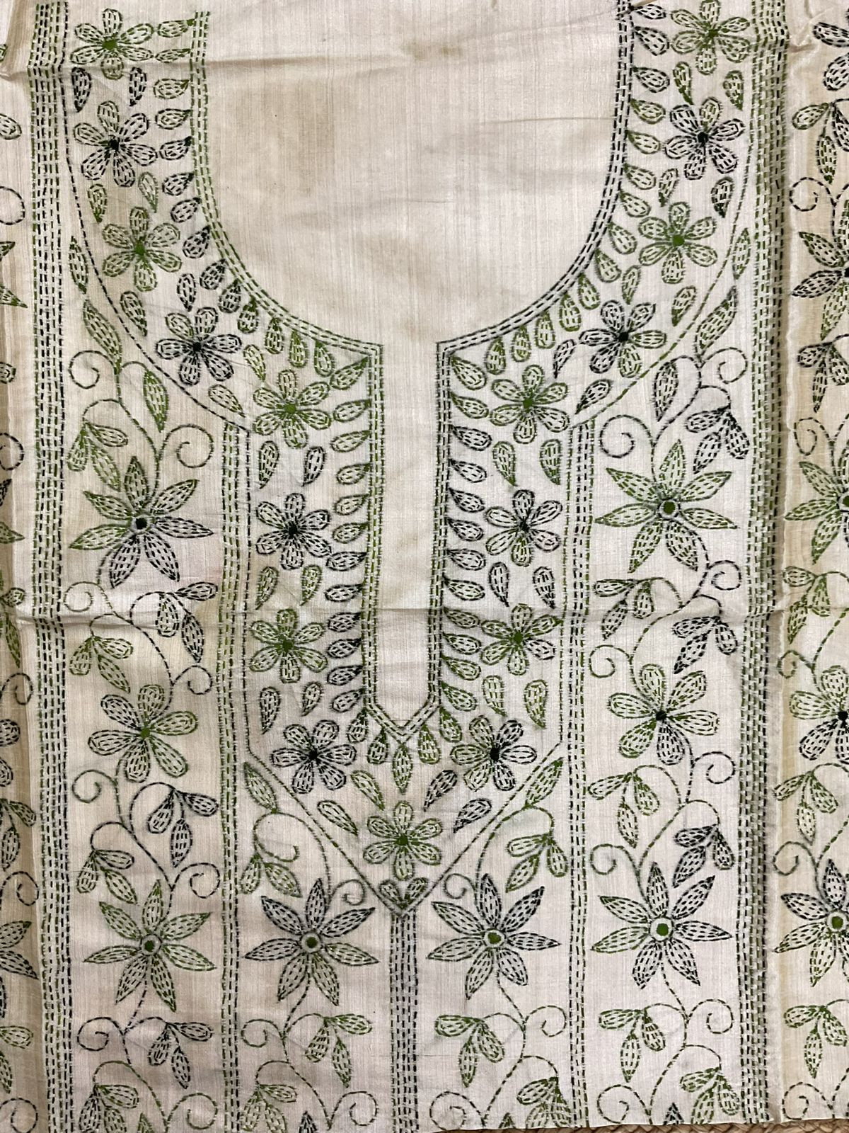 Soft Fine Tussar Embroidered Only Kurta Fabric - Beige