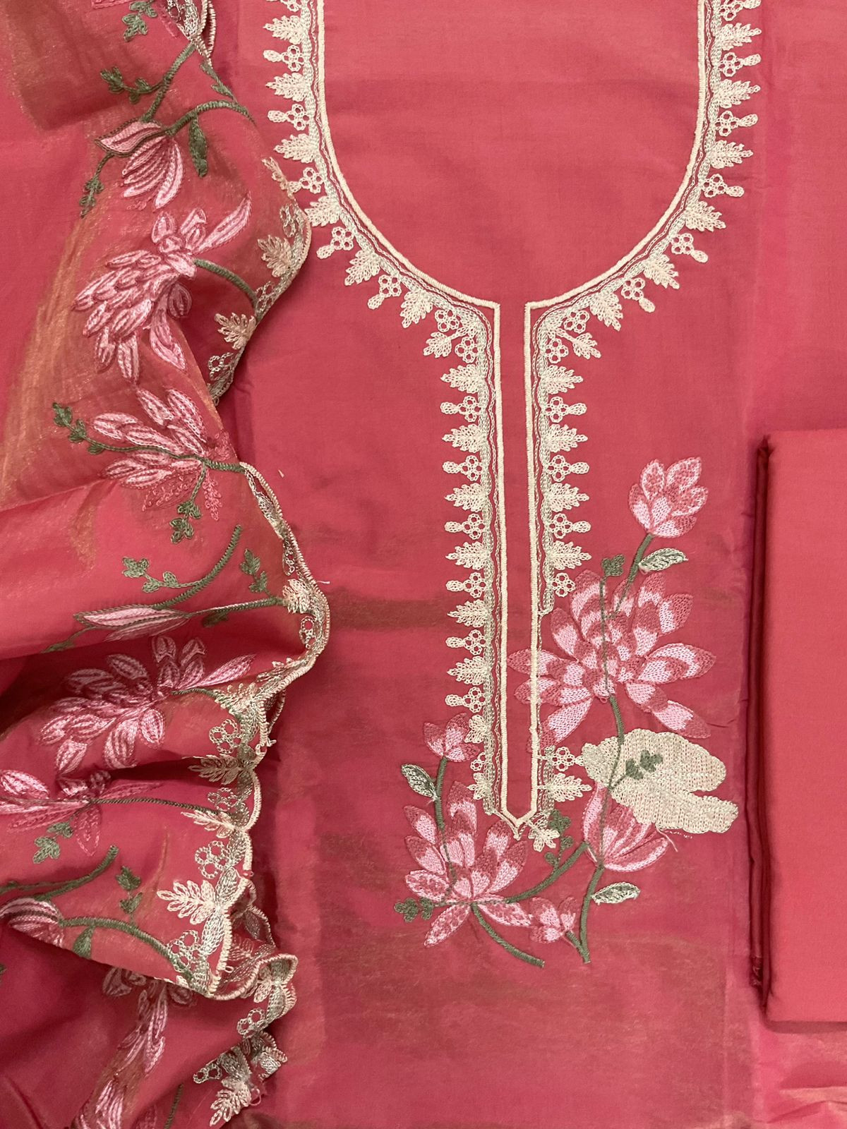 Soft Tissue Chanderi Embroidered Suit - Pink