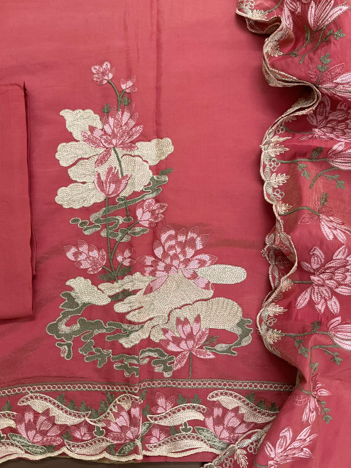 Soft Tissue Chanderi Embroidered Suit - Pink