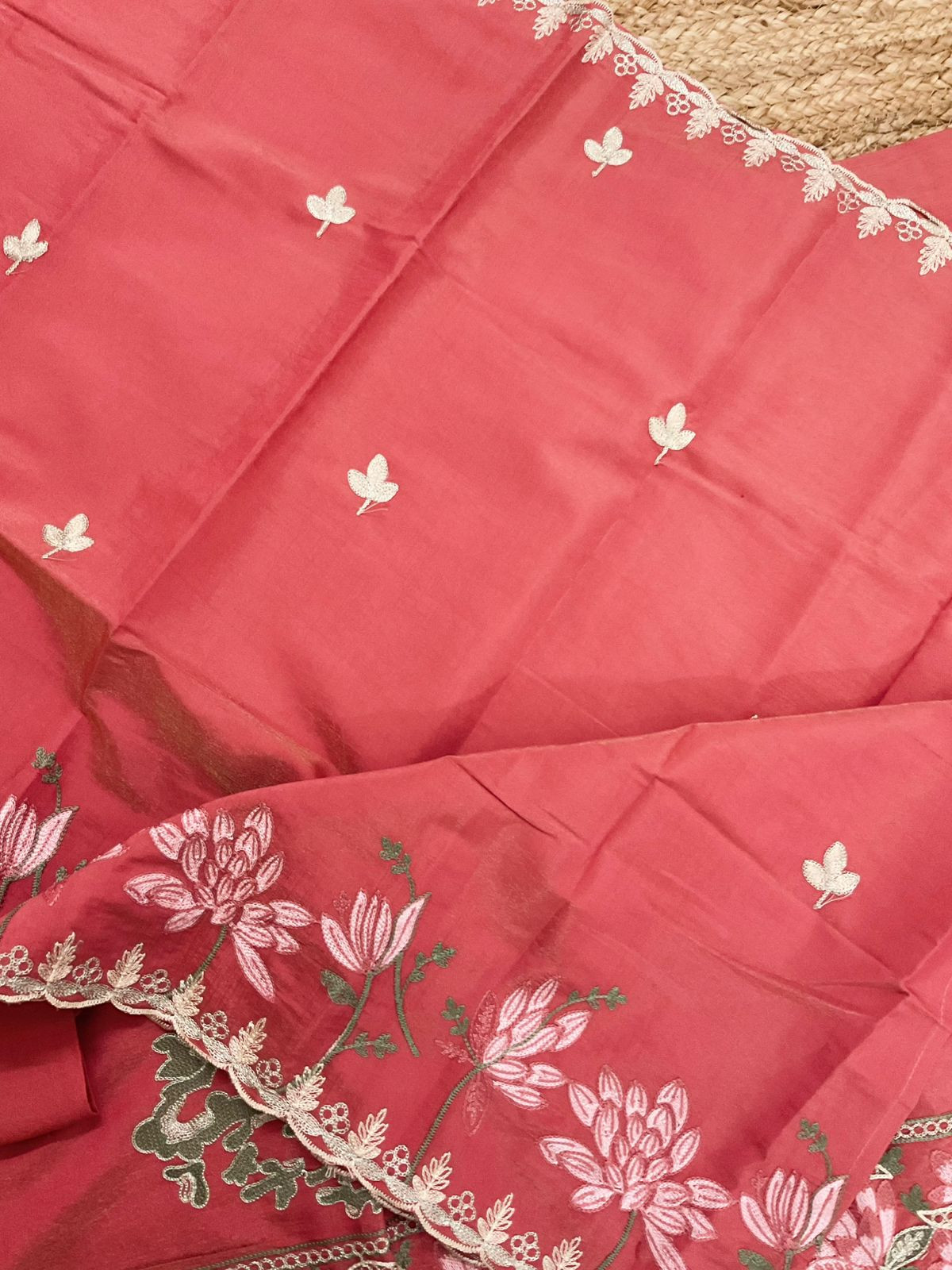 Soft Tissue Chanderi Embroidered Suit - Pink