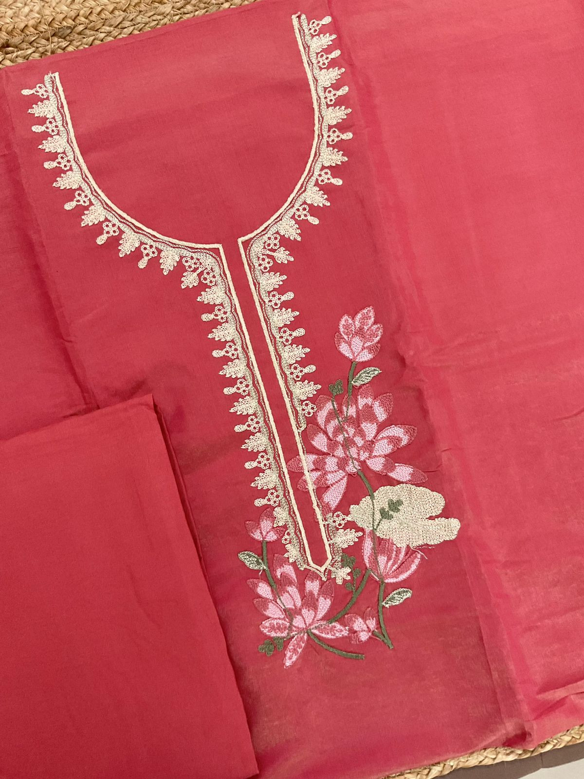 Soft Tissue Chanderi Embroidered Suit - Pink