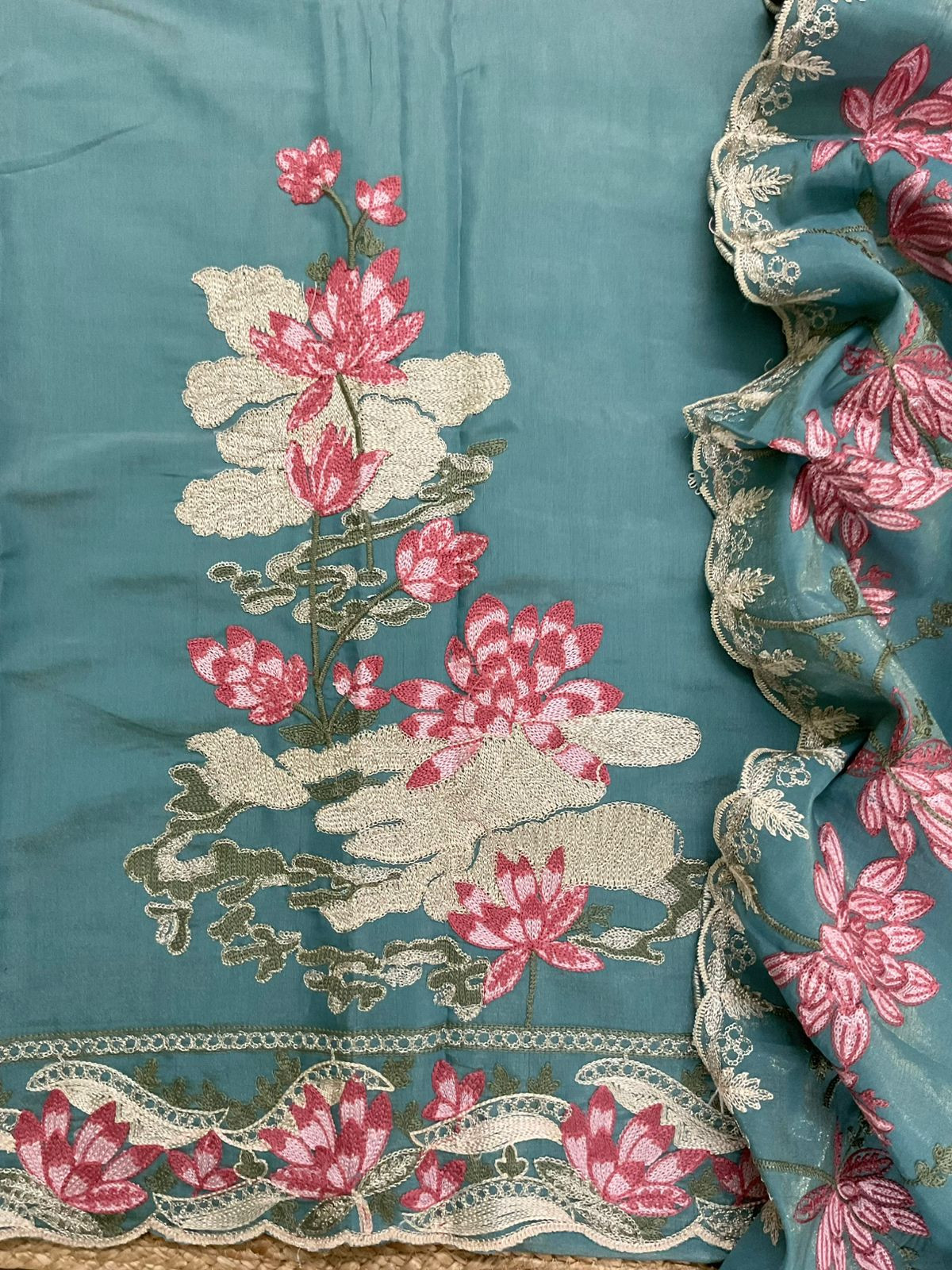 Soft Tissue Chanderi Embroidered Suit - Blue