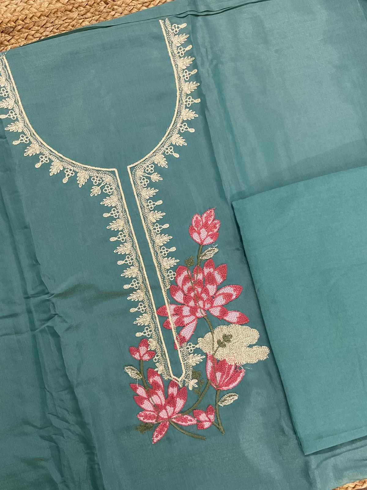 Soft Tissue Chanderi Embroidered Suit - Blue