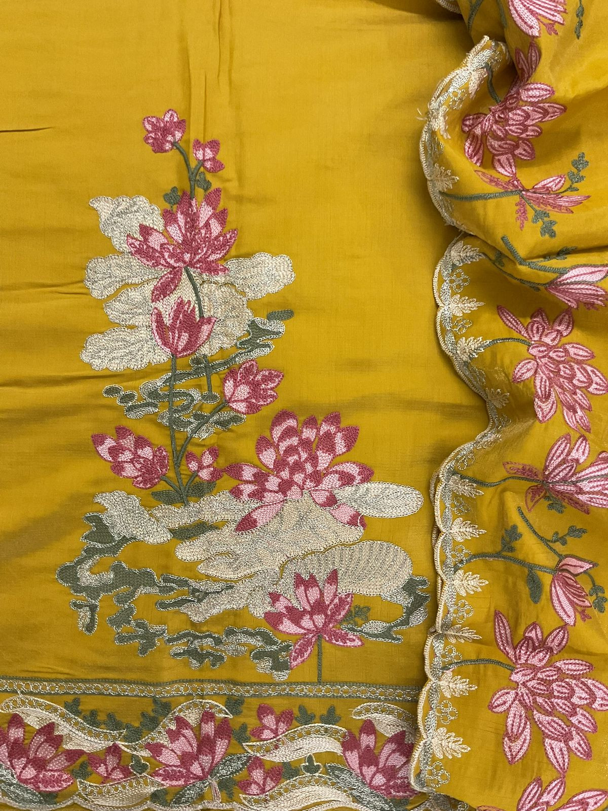 Soft Tissue Chanderi Embroidered Suit - Yellow
