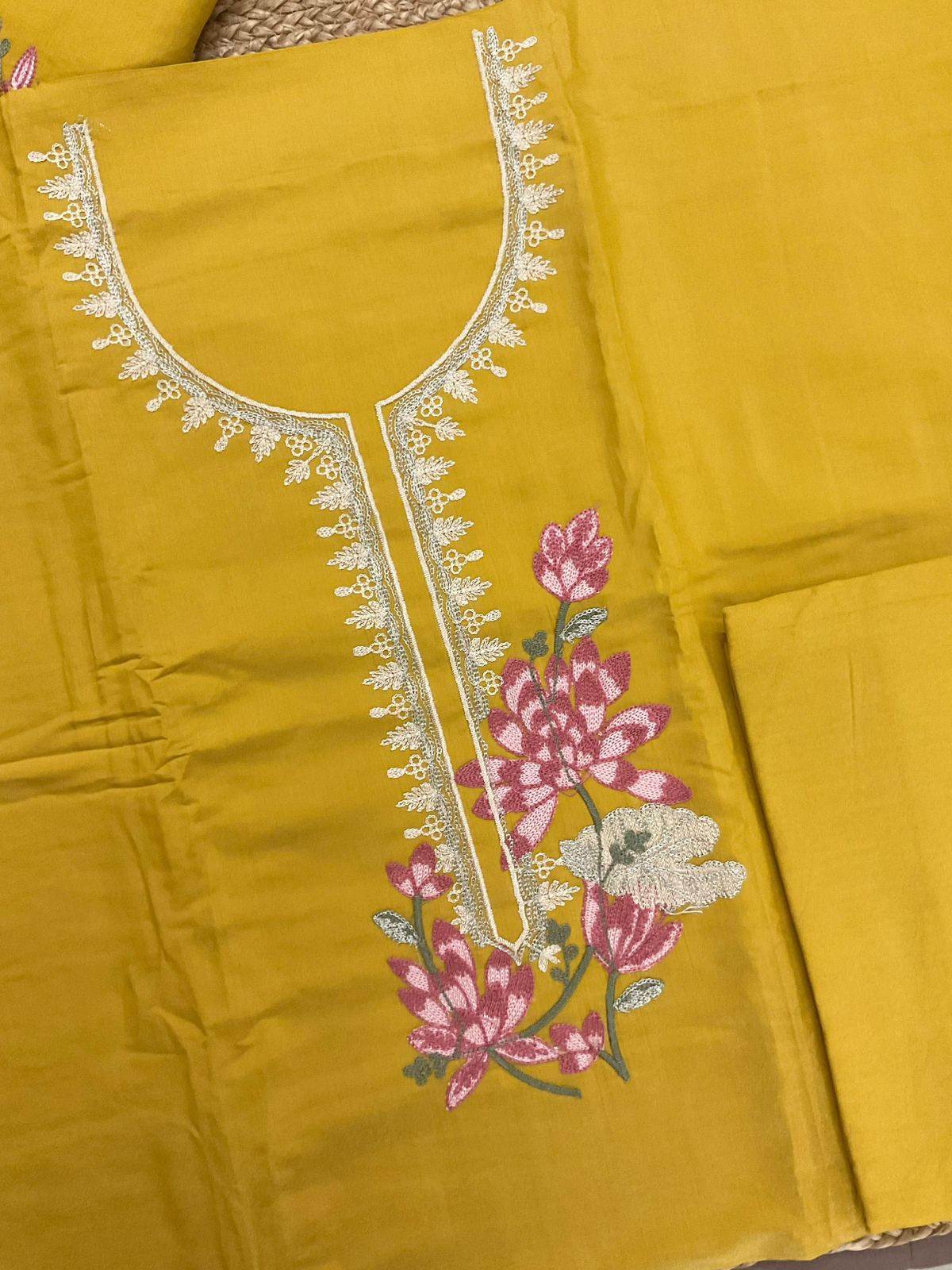 Soft Tissue Chanderi Embroidered Suit - Yellow