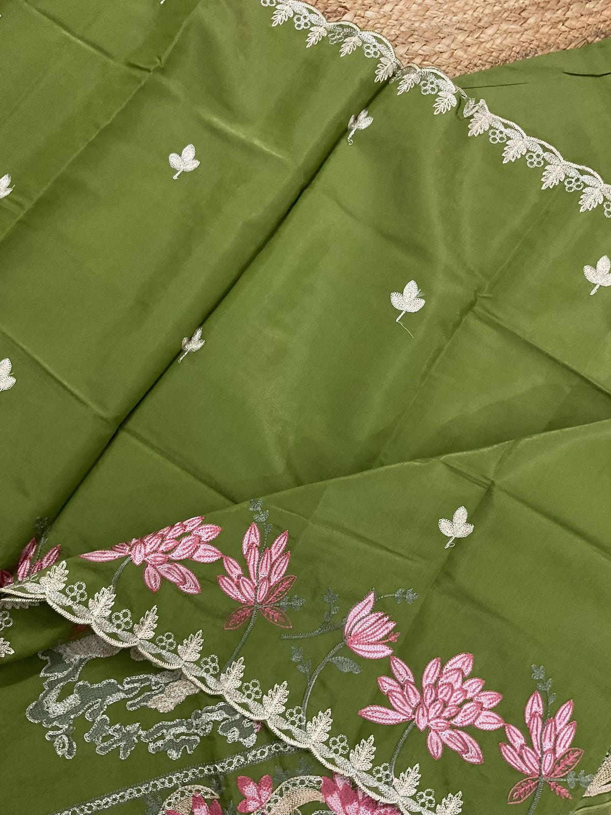 Soft Tissue Chanderi Embroidered Suit - Green