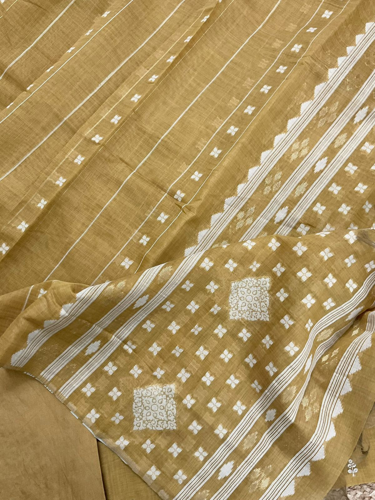 Soft Slub Chanderi Jamdani Weaved Embroidered Suit - Yellow