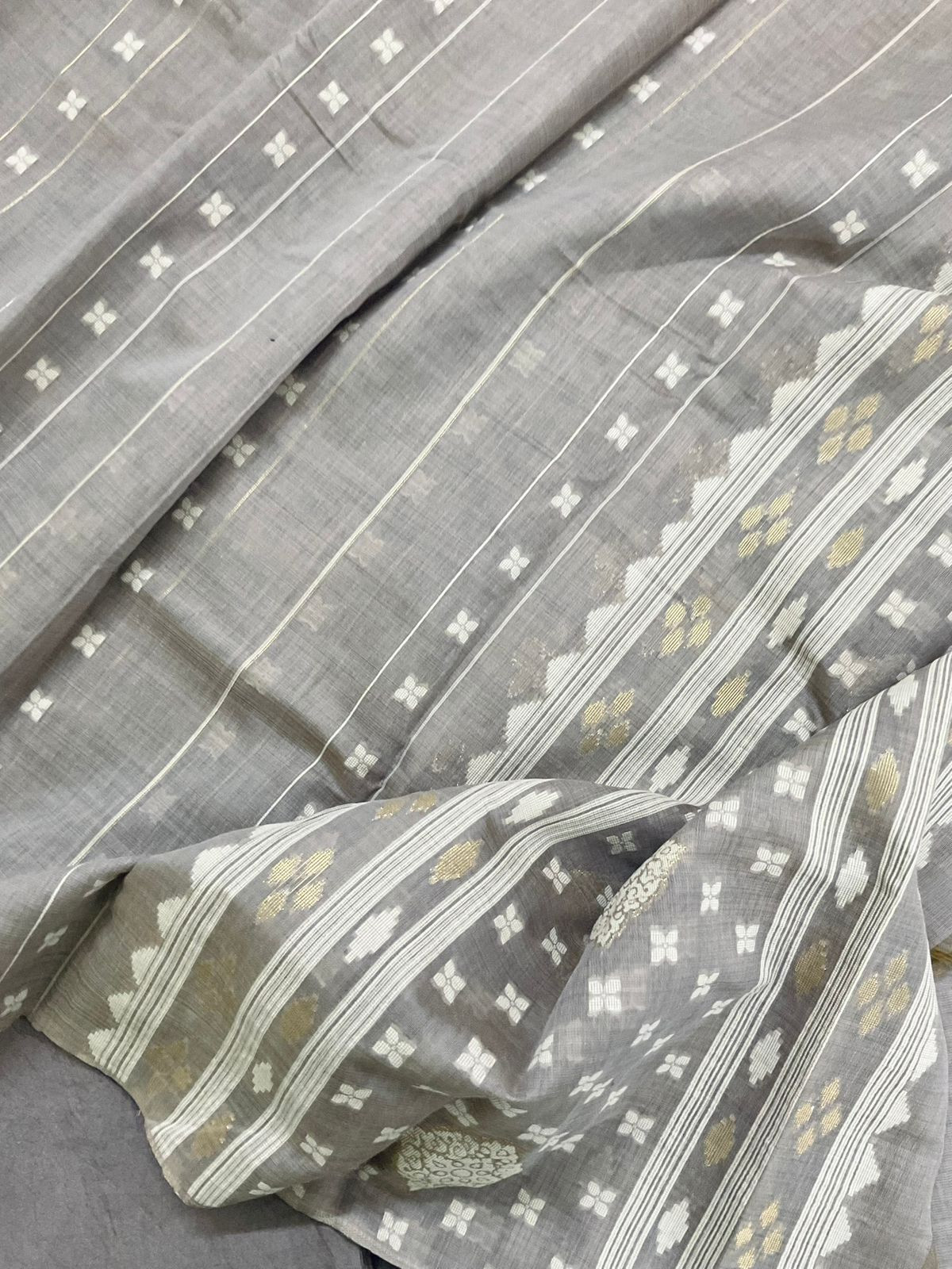 Soft Slub Chanderi Jamdani Weaved Embroidered Suit - Grey