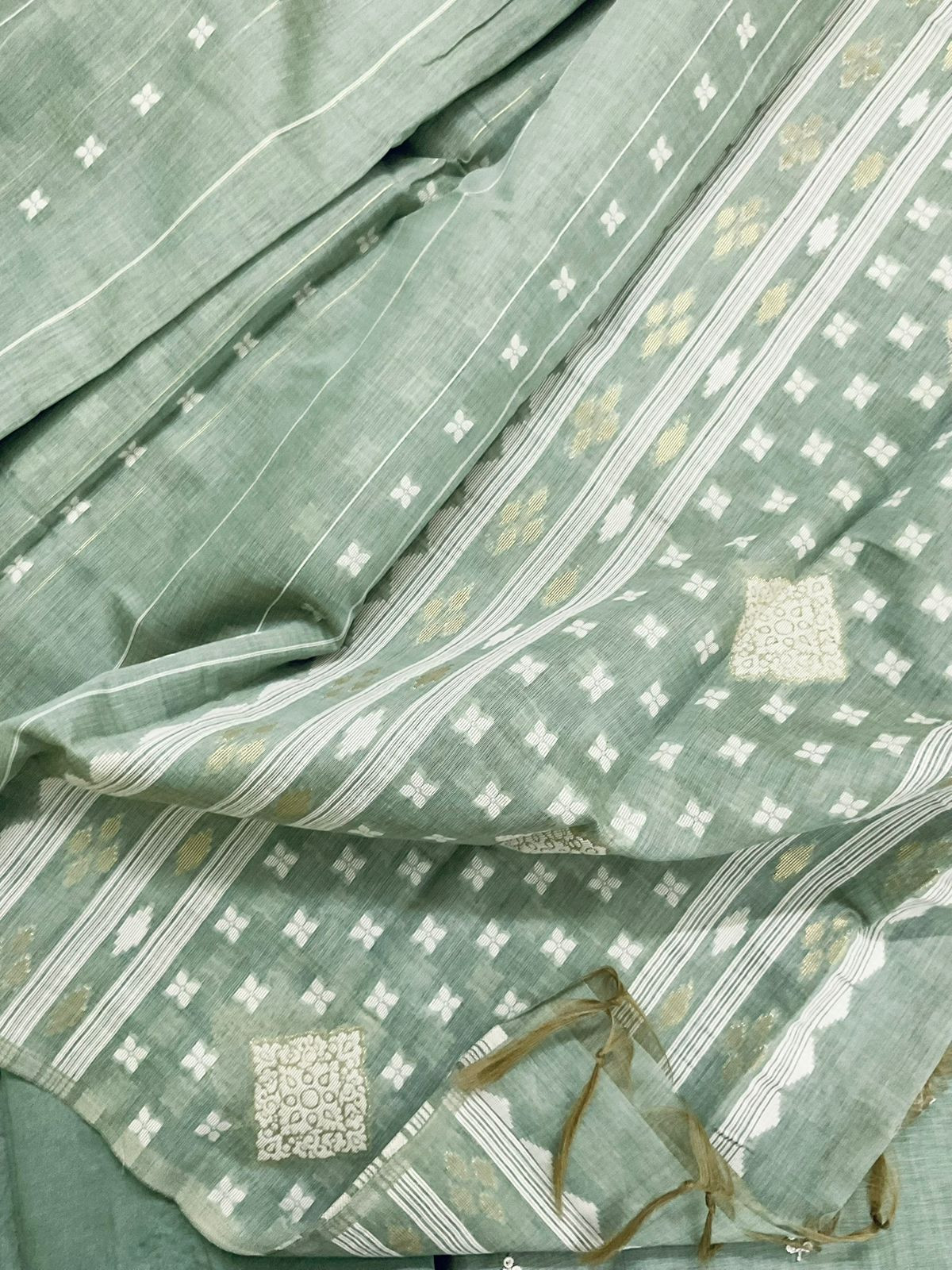 Soft Slub Chanderi Jamdani Weaved Embroidered Suit - Green