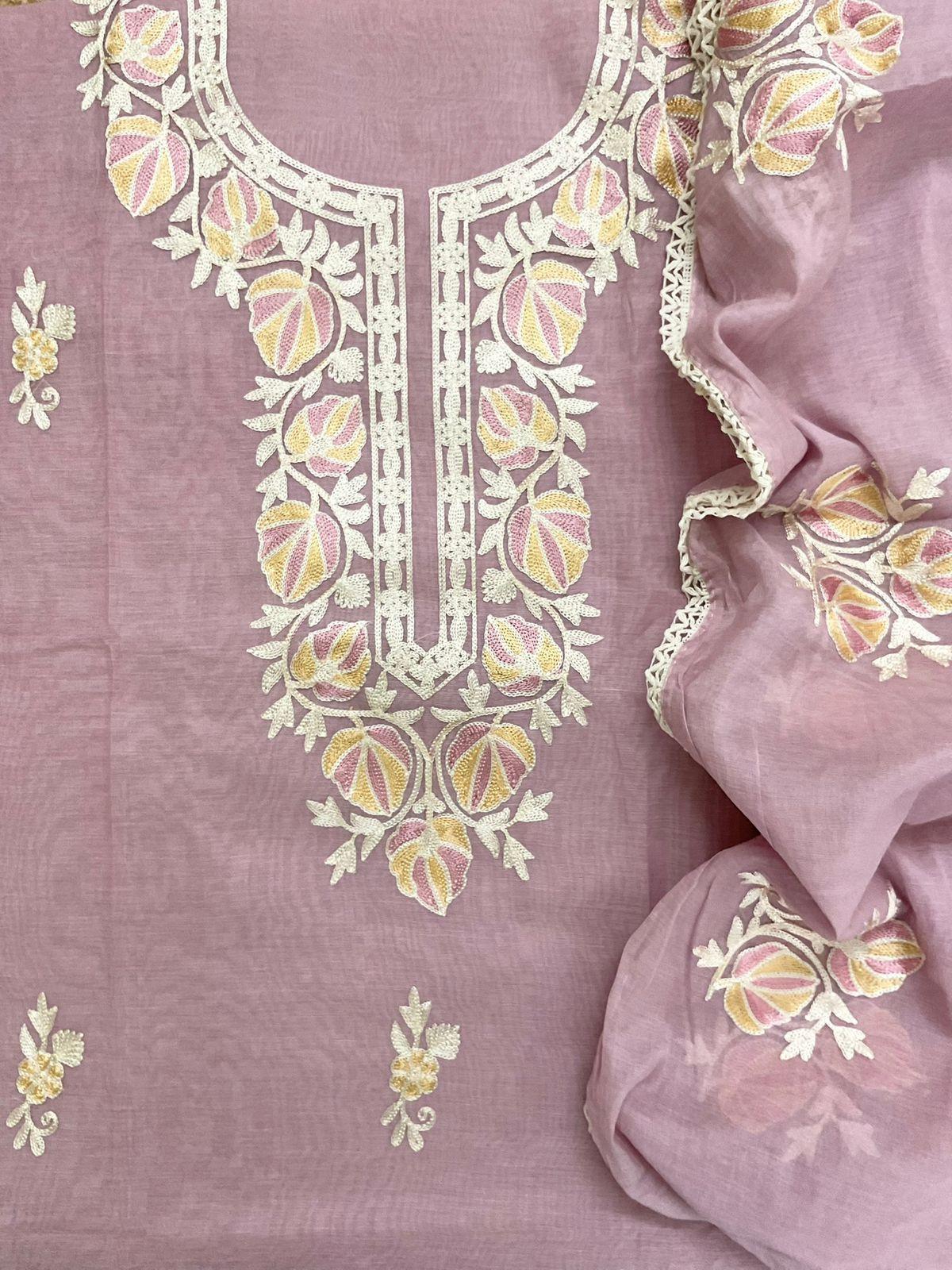 Pure Chanderi Embroidered Suit - Onion Pink