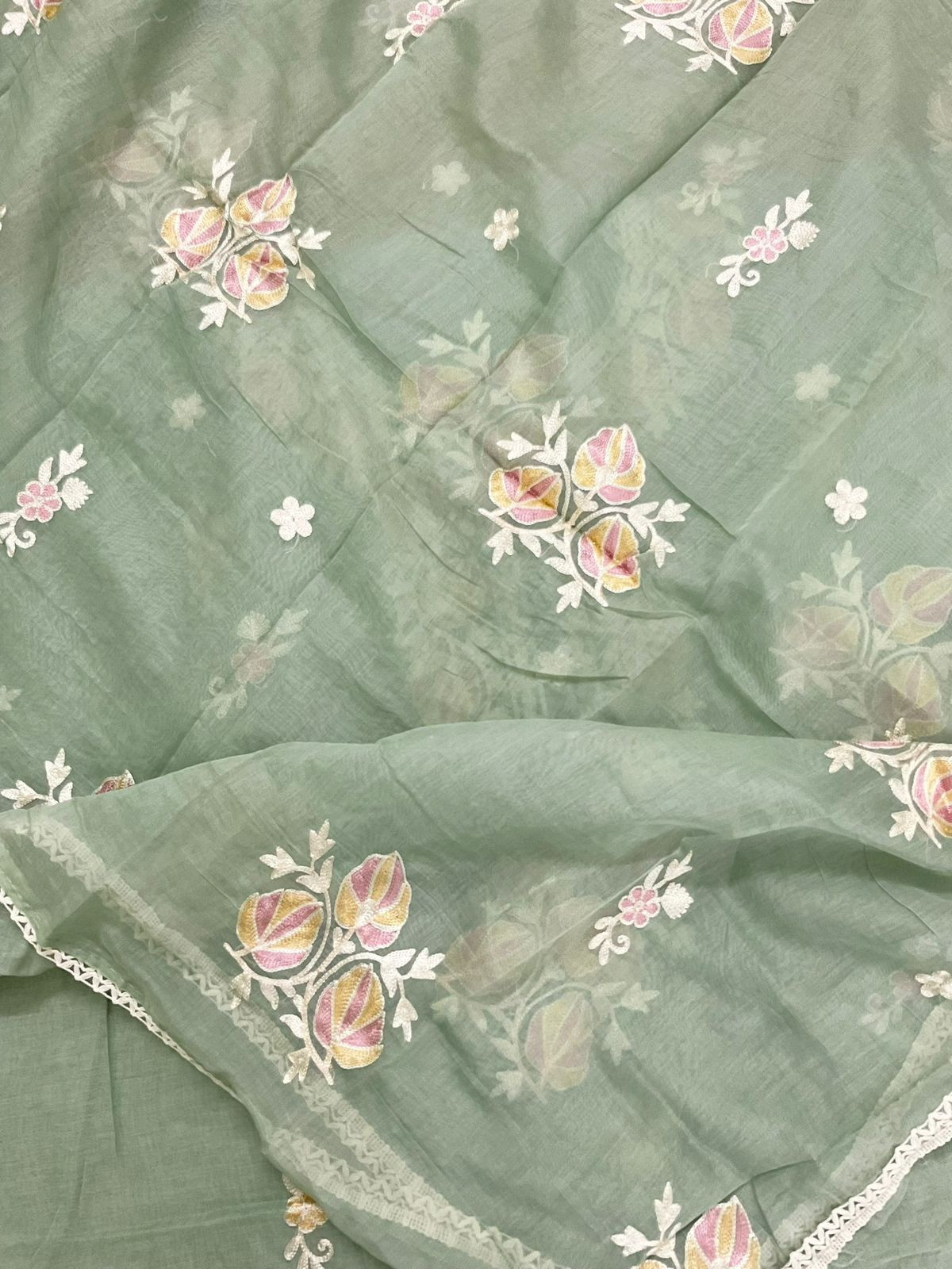 Pure Chanderi Embroidered Suit - Green