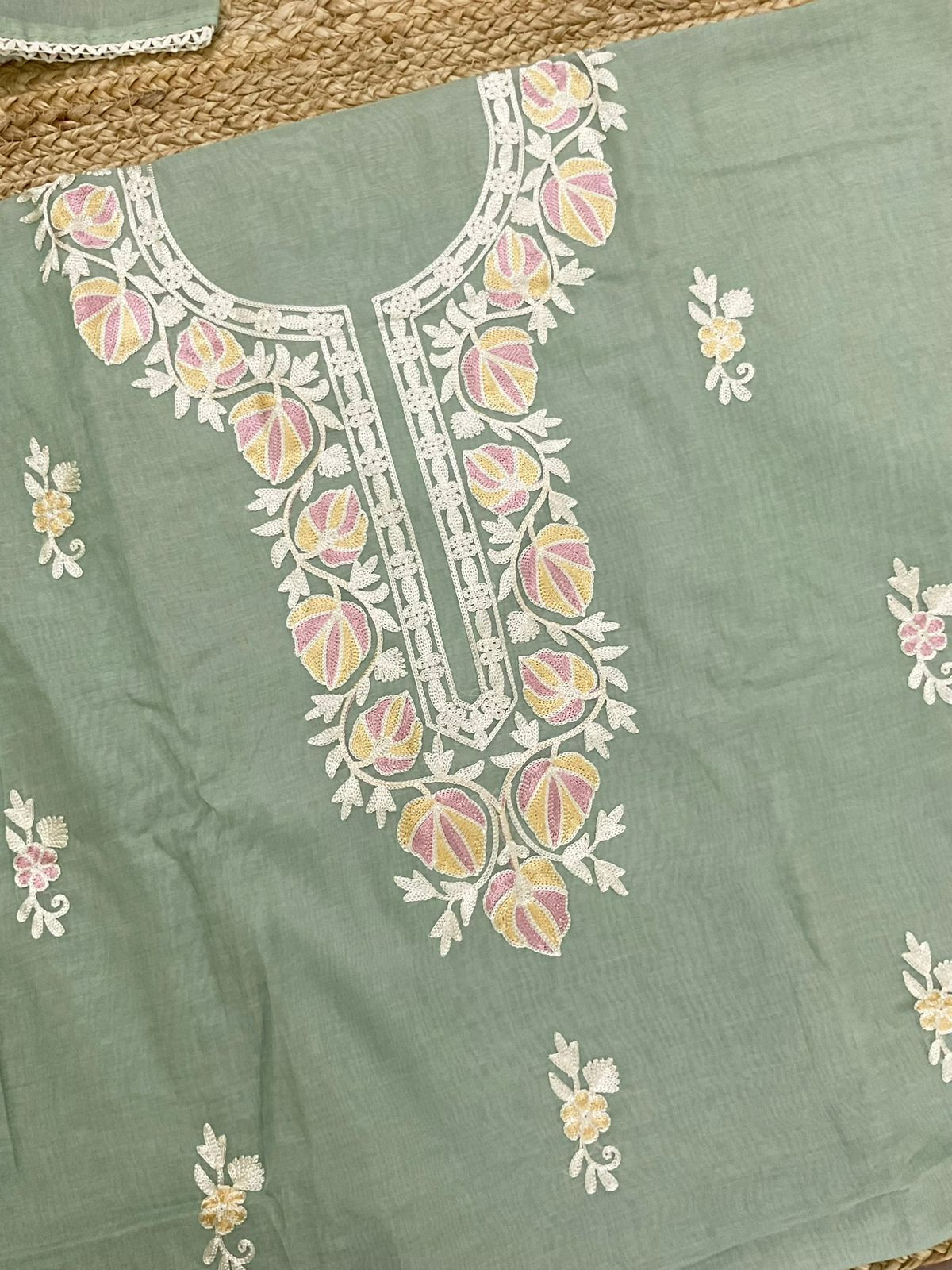 Pure Chanderi Embroidered Suit - Green