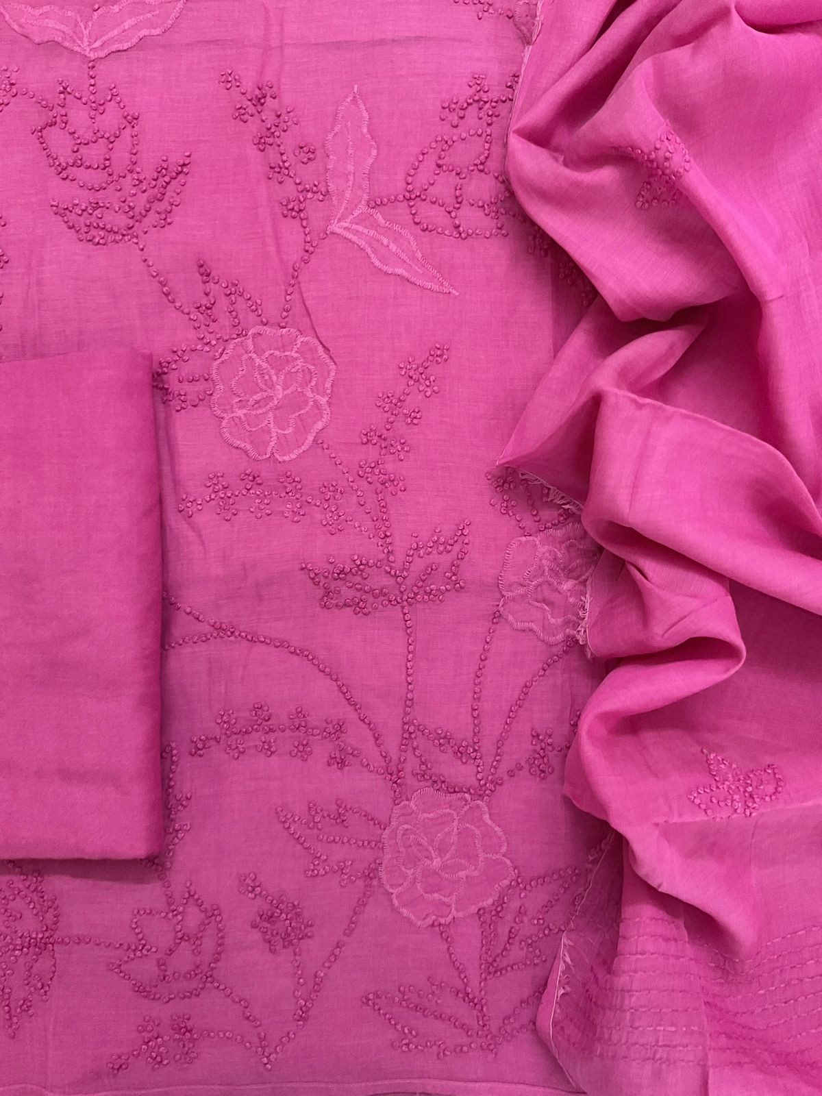 Pure Chanderi Embroidered Suit - Pink