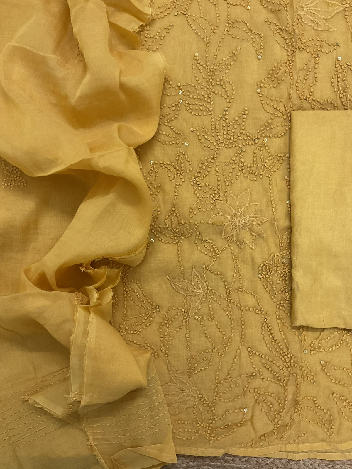 Pure Chanderi Embroidered Suit - Yellow