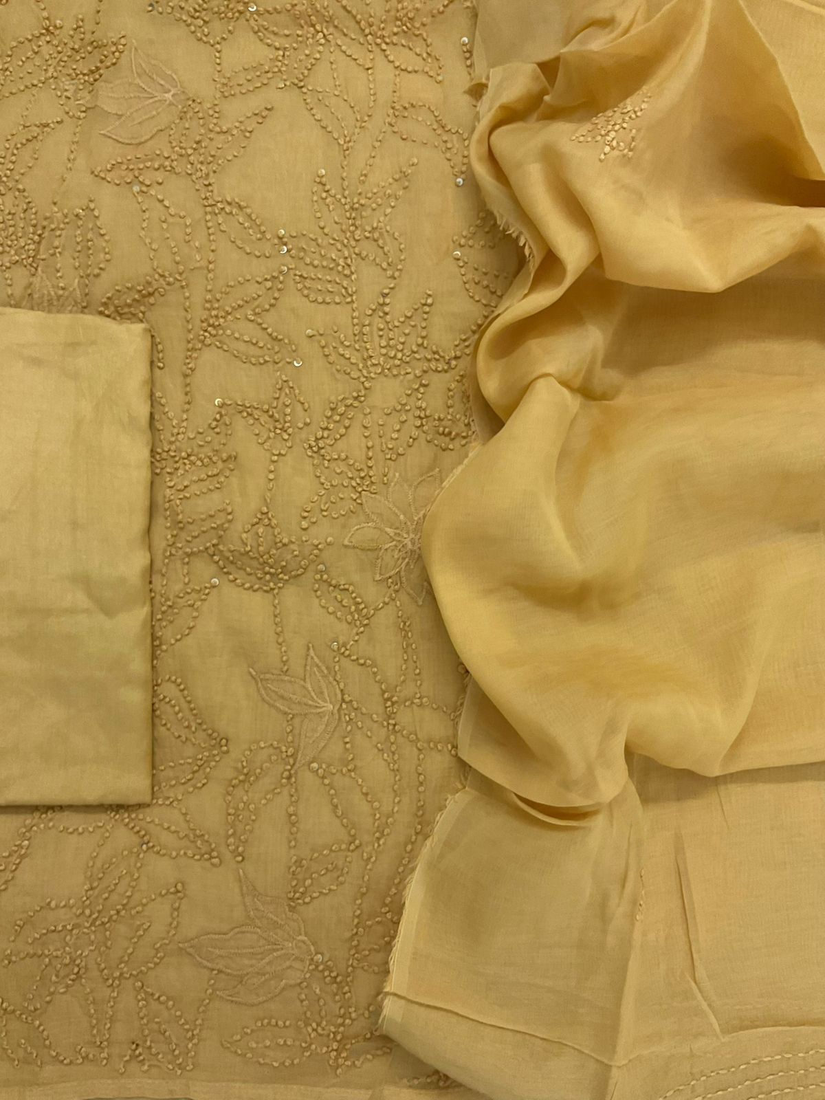 Pure Chanderi Embroidered Suit - Yellow
