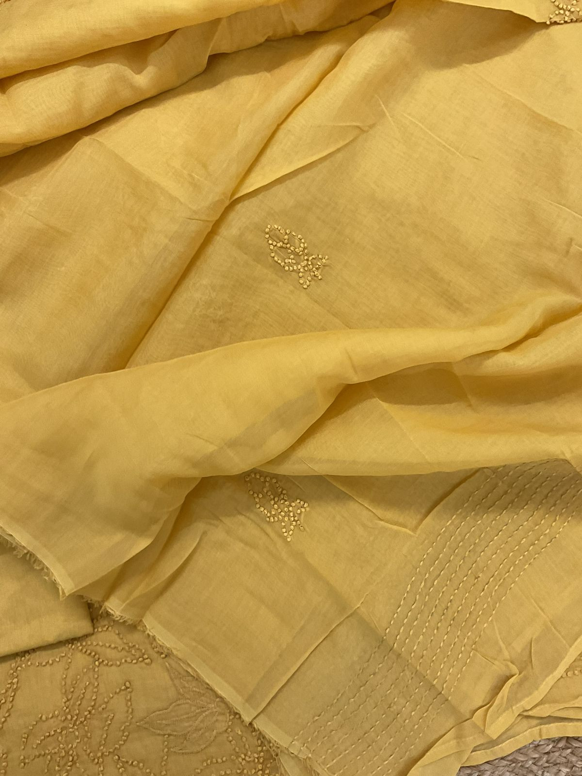 Pure Chanderi Embroidered Suit - Yellow