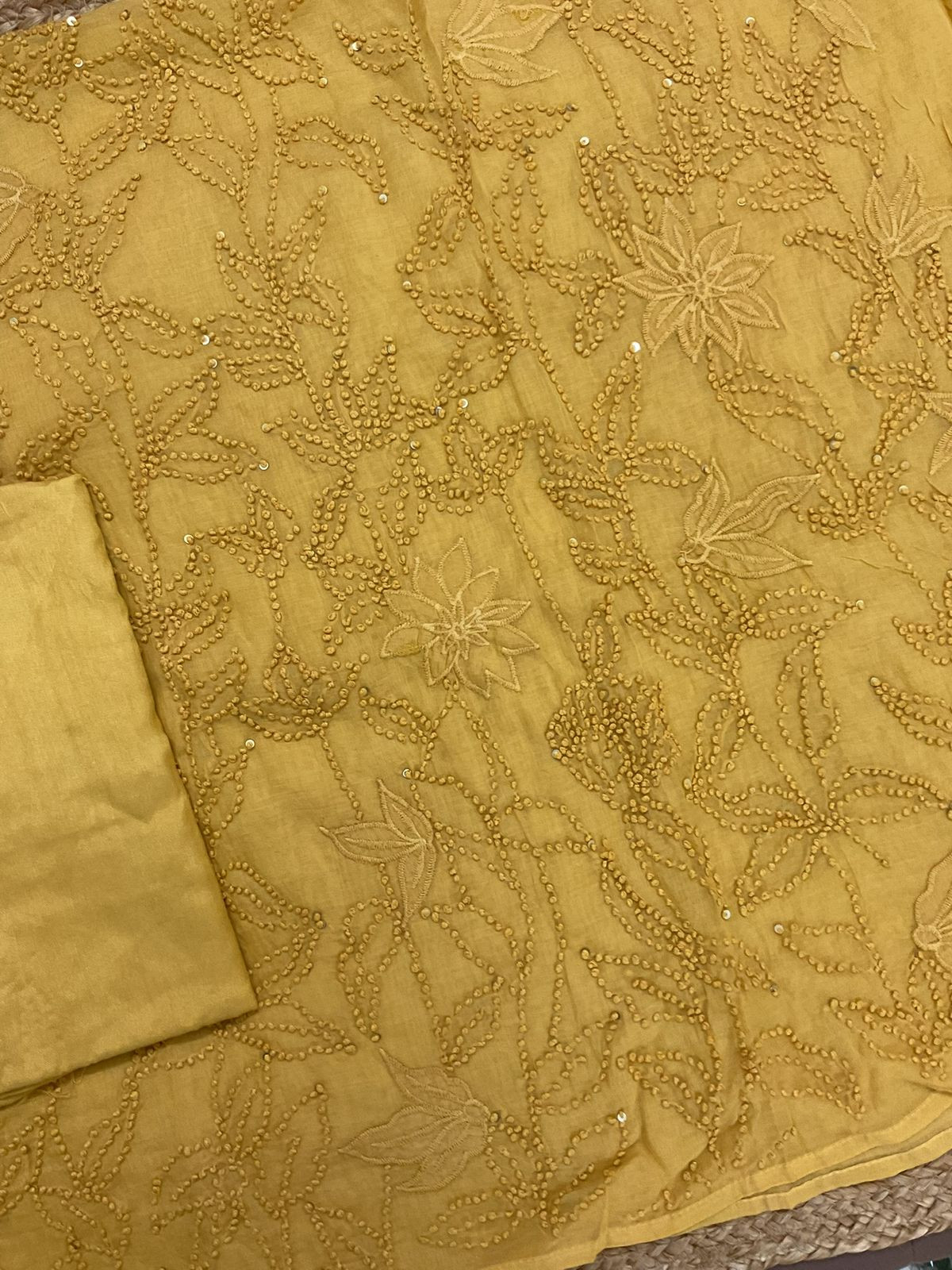 Pure Chanderi Embroidered Suit - Yellow