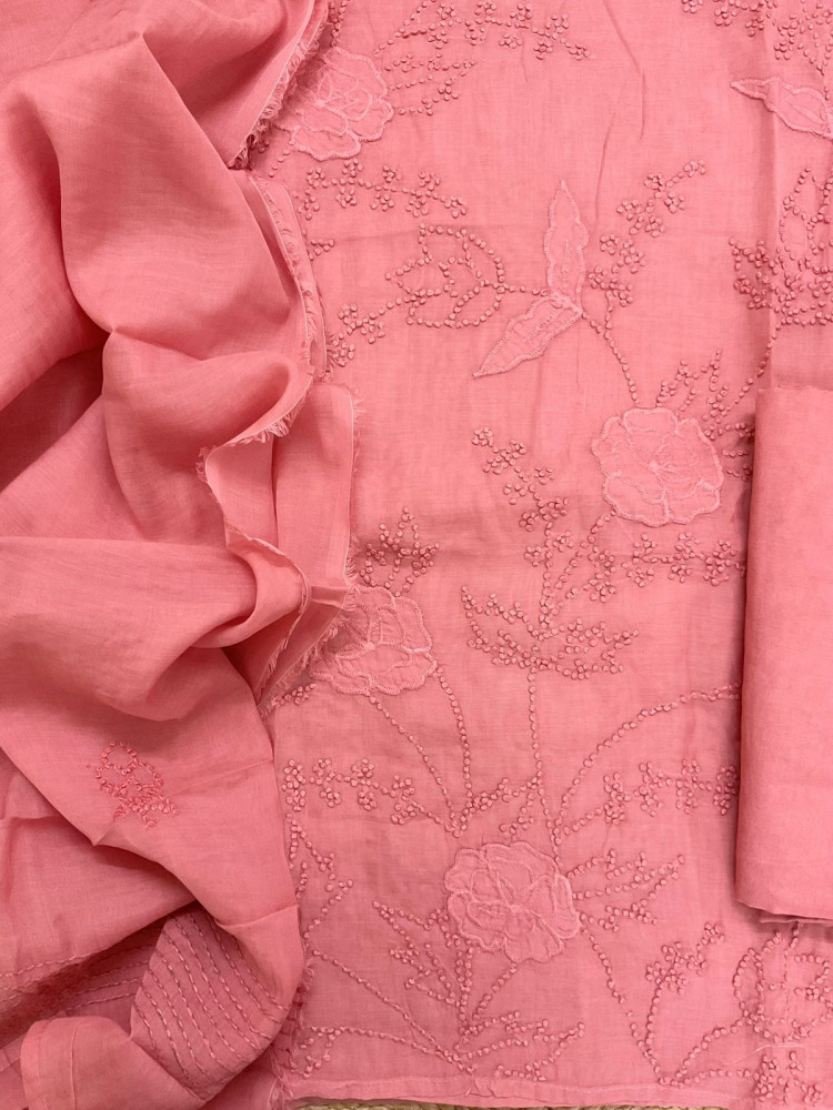 Image of Pure Chanderi Embroidered Suit - Peach