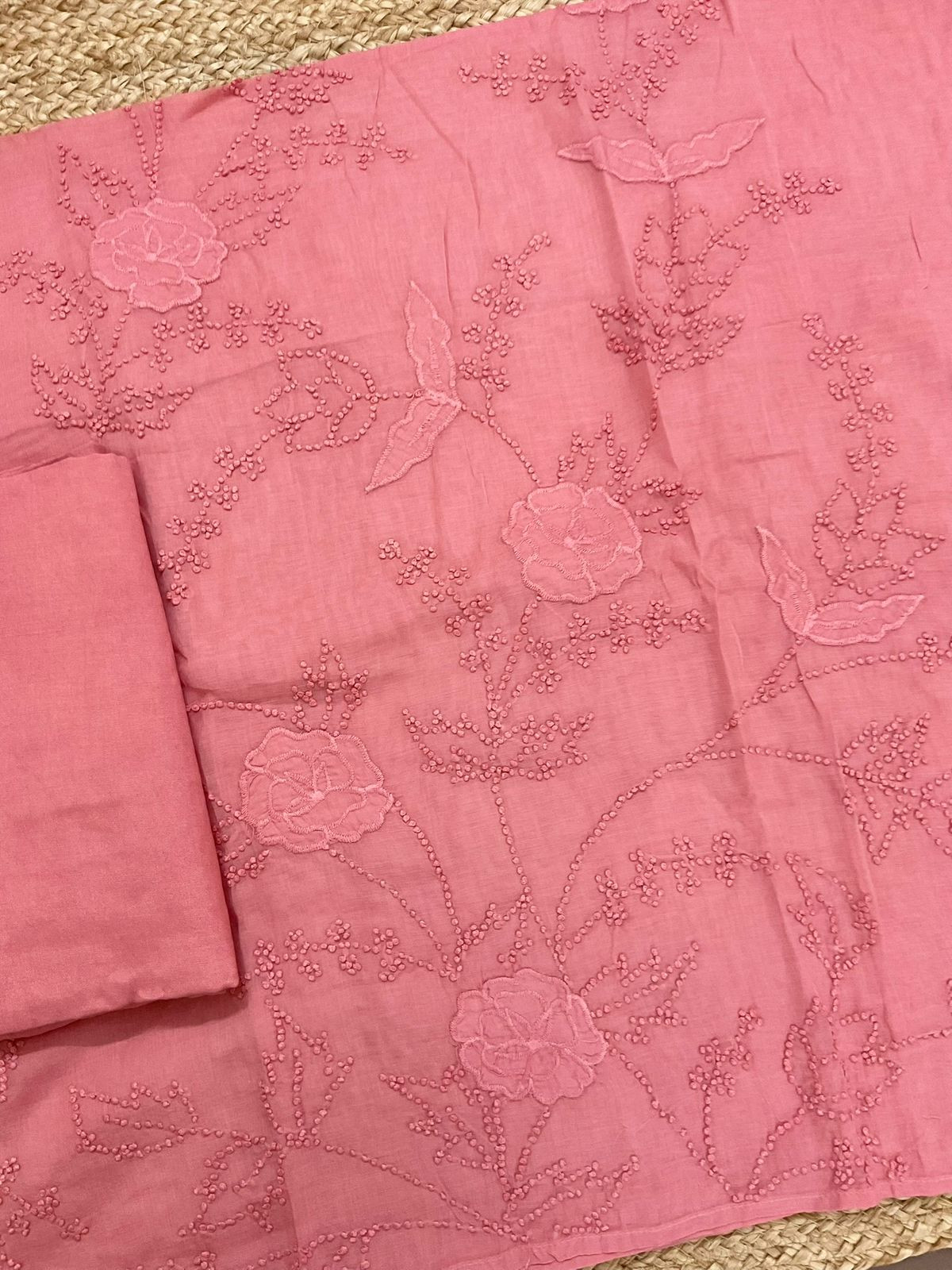 Pure Chanderi Embroidered Suit - Peach