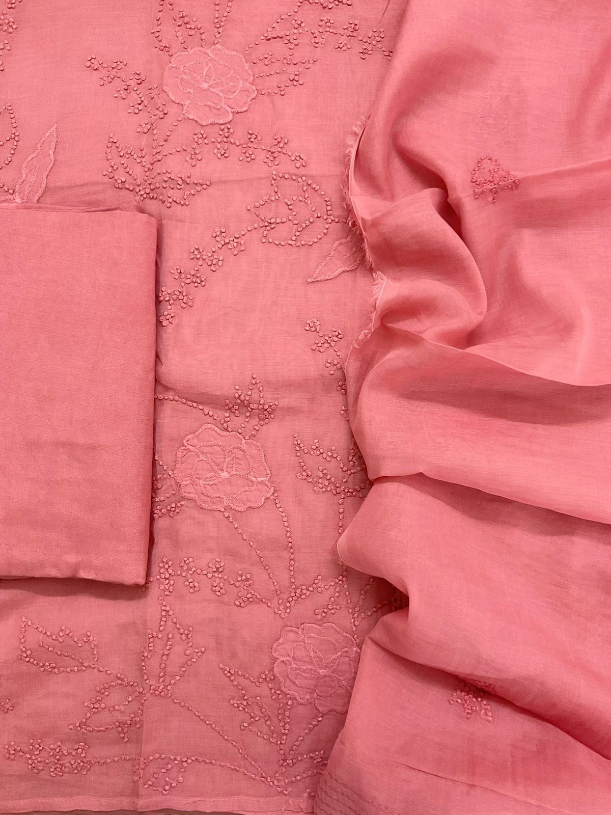 Pure Chanderi Embroidered Suit - Peach