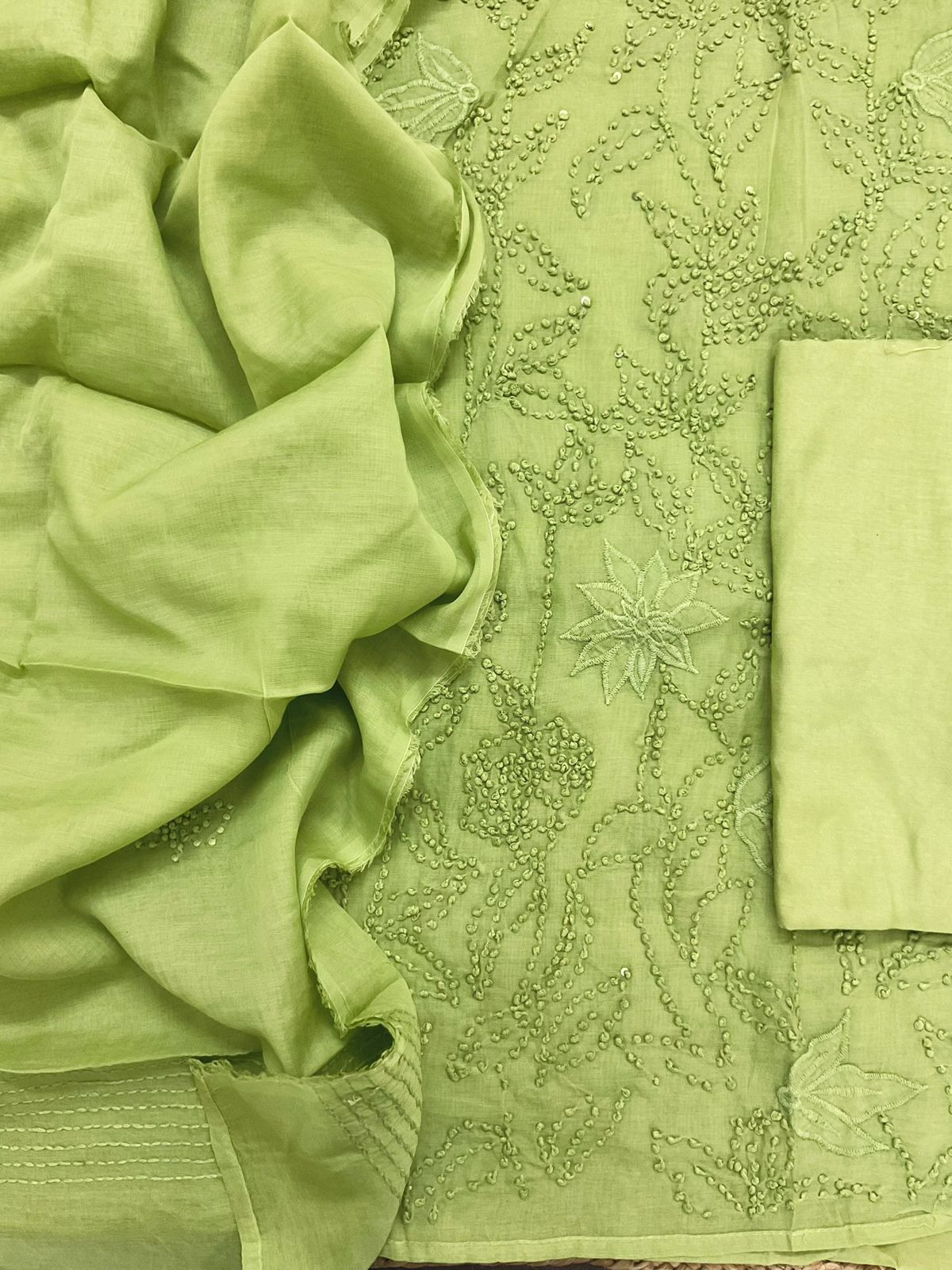 Pure Chanderi Embroidered Suit - Green