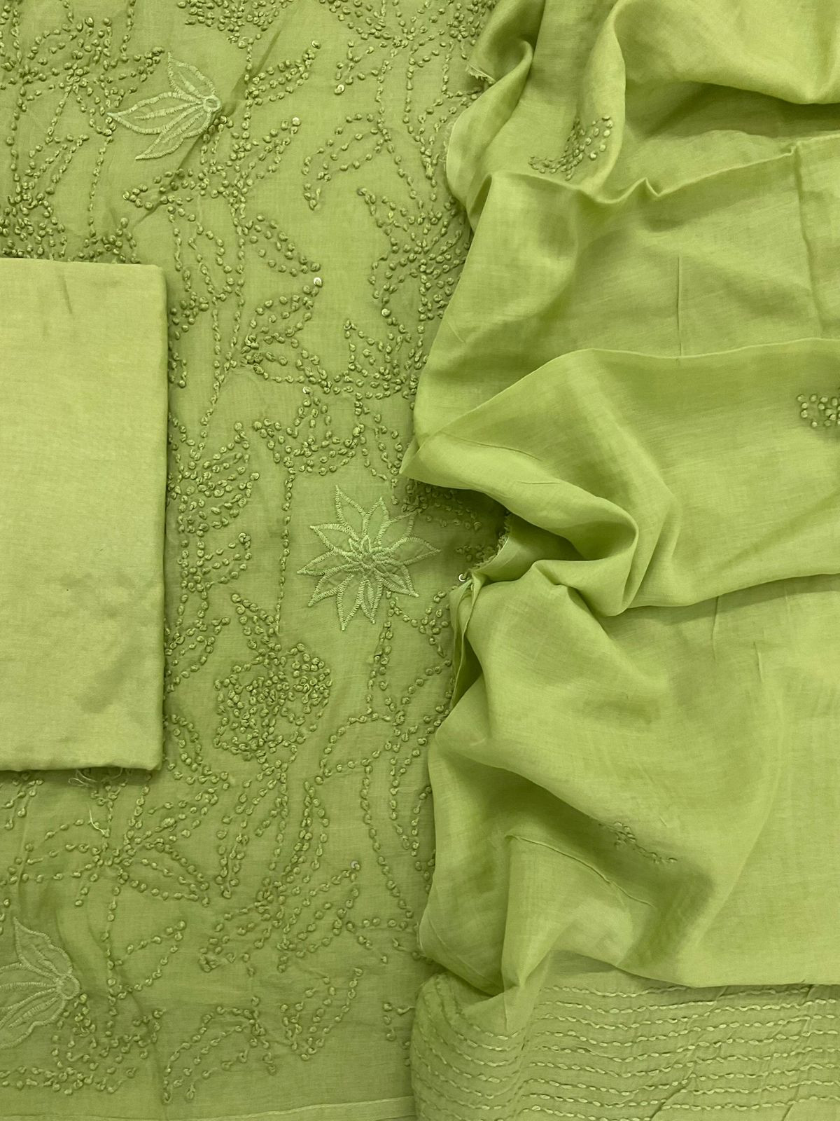 Pure Chanderi Embroidered Suit - Green