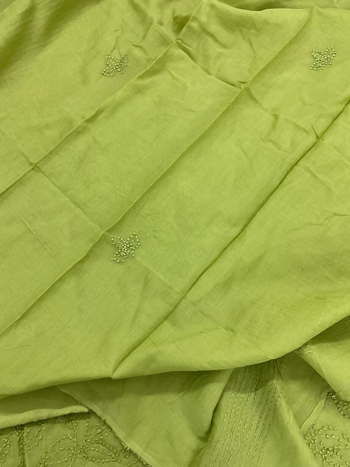 Pure Chanderi Embroidered Suit - Green