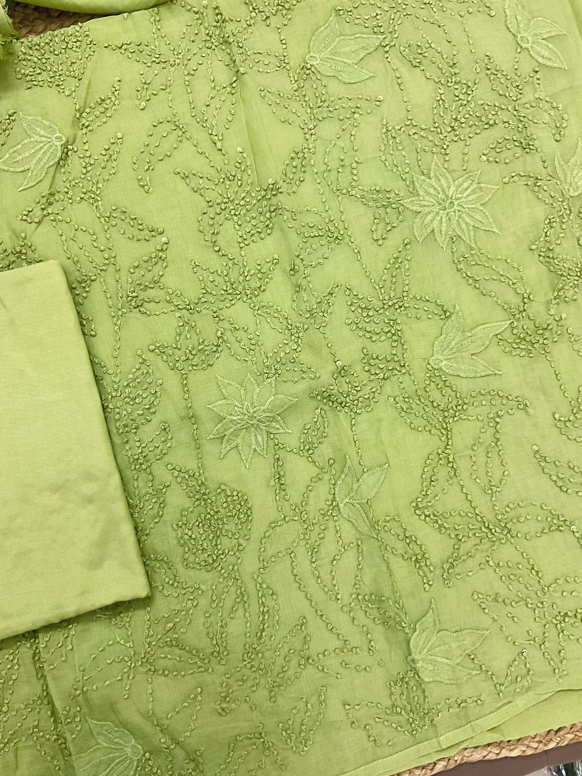 Pure Chanderi Embroidered Suit - Green