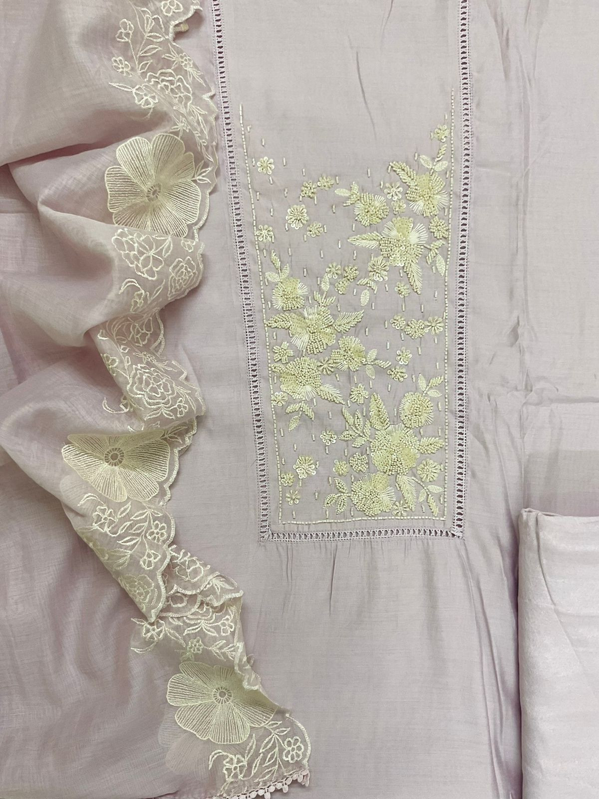 Pure Muslin Embroidered Suit - Lilac