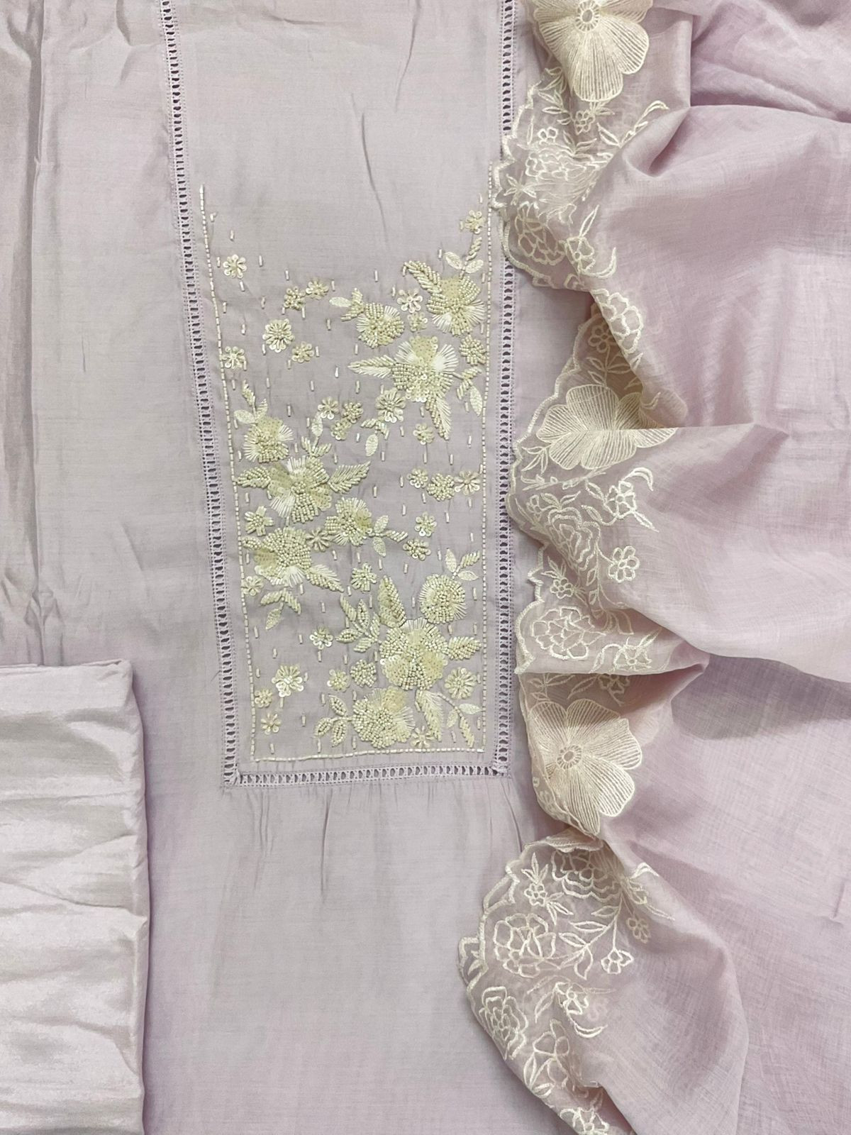 Pure Muslin Embroidered Suit - Lilac