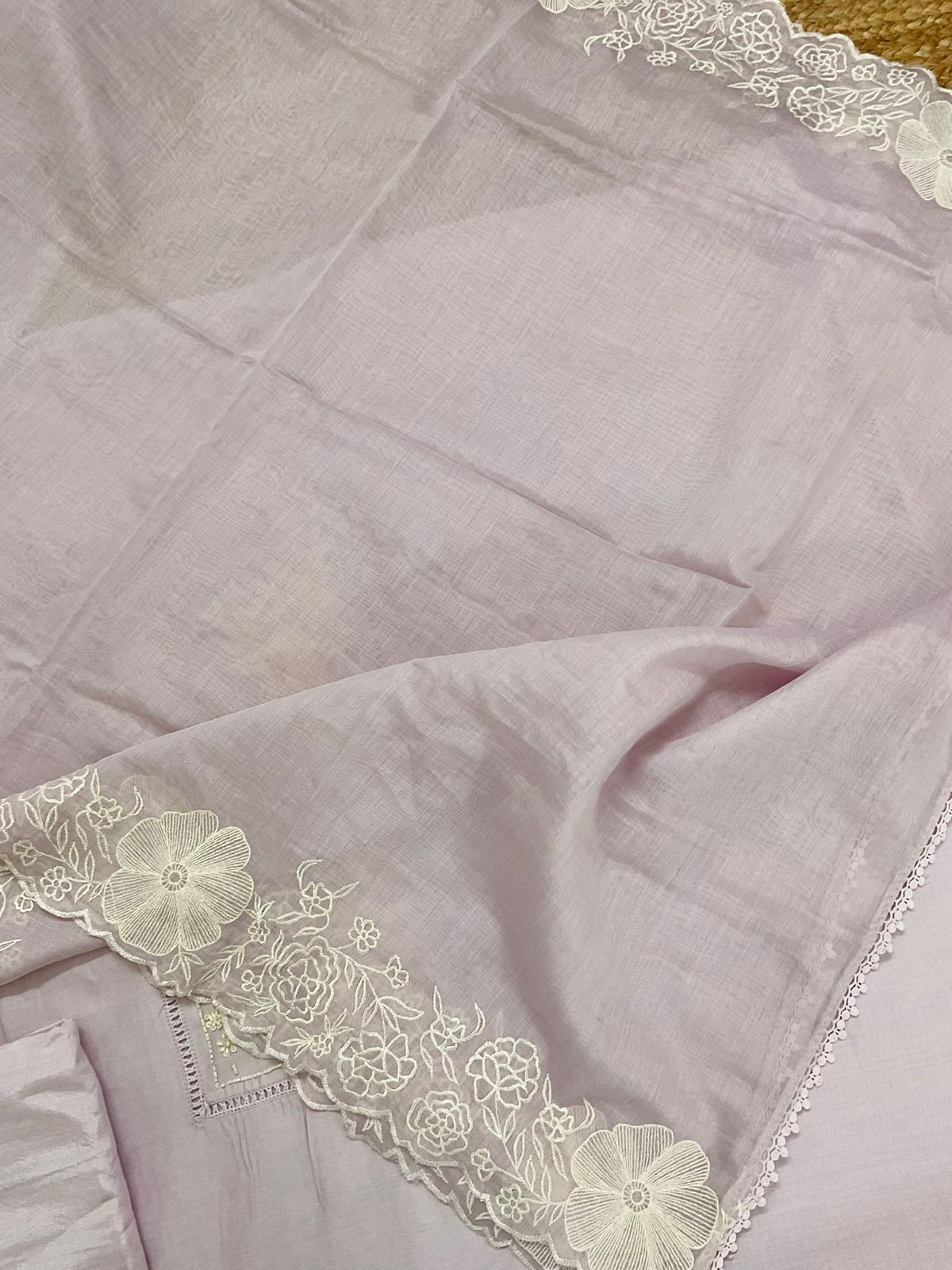 Pure Muslin Embroidered Suit - Lilac