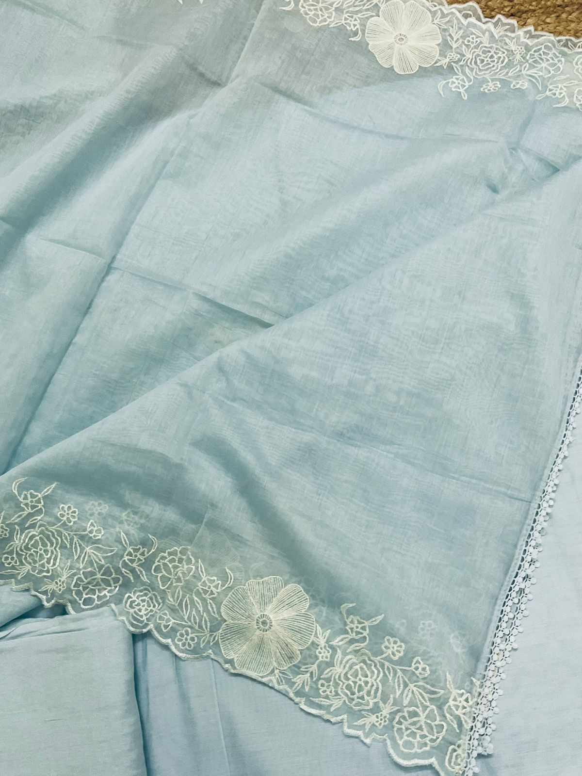 Pure Muslin Embroidered Suit - Blue