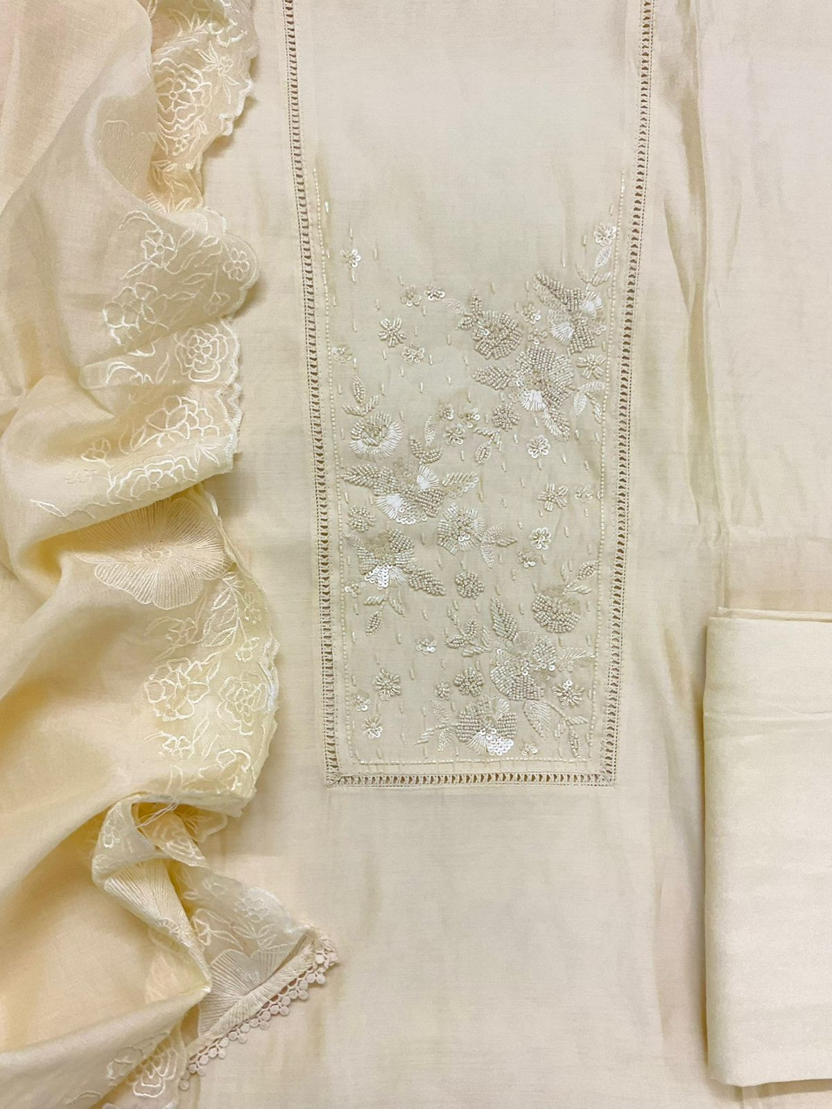 Pure Muslin Embroidered Suit - Yellow