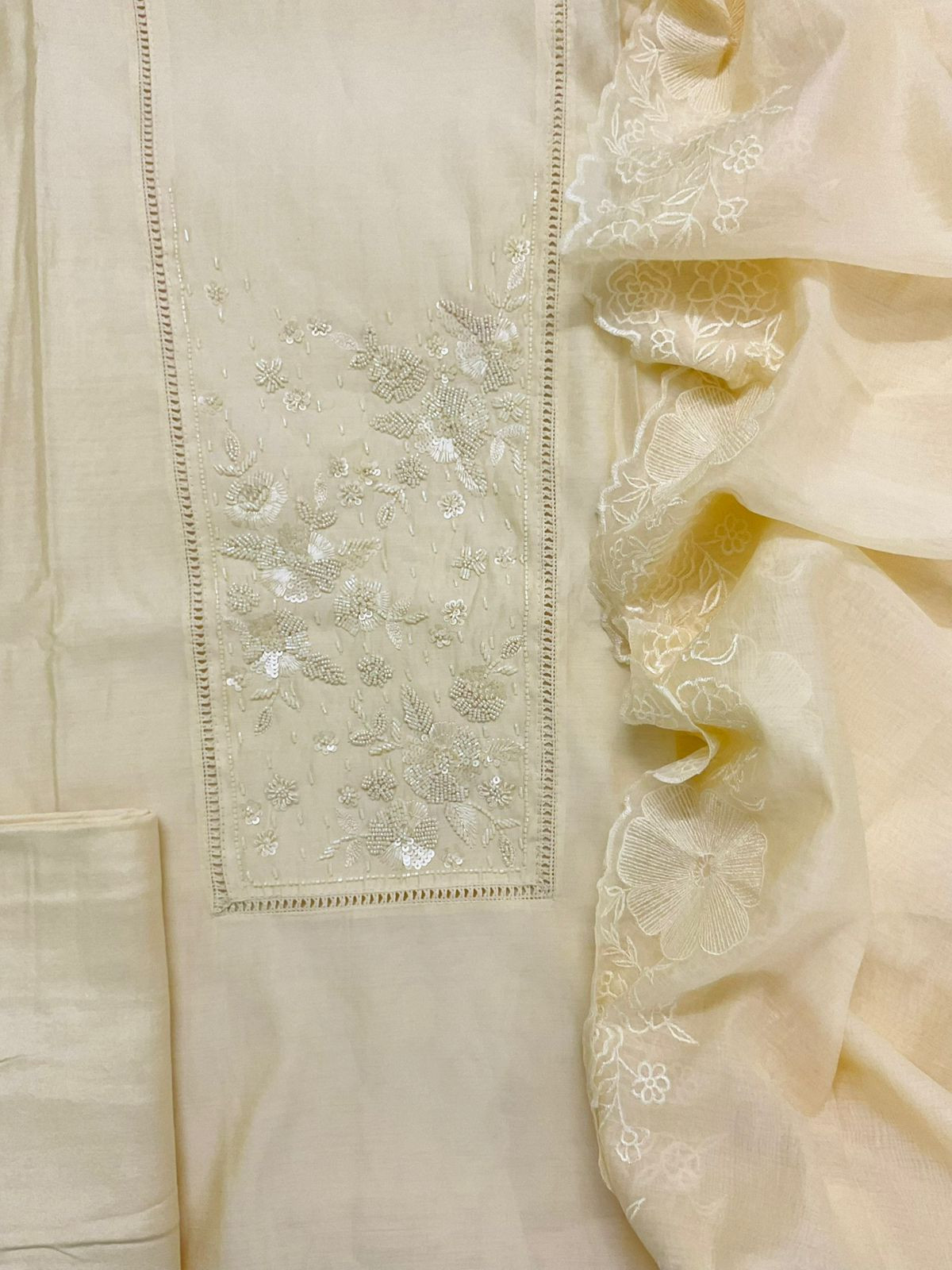 Pure Muslin Embroidered Suit - Yellow