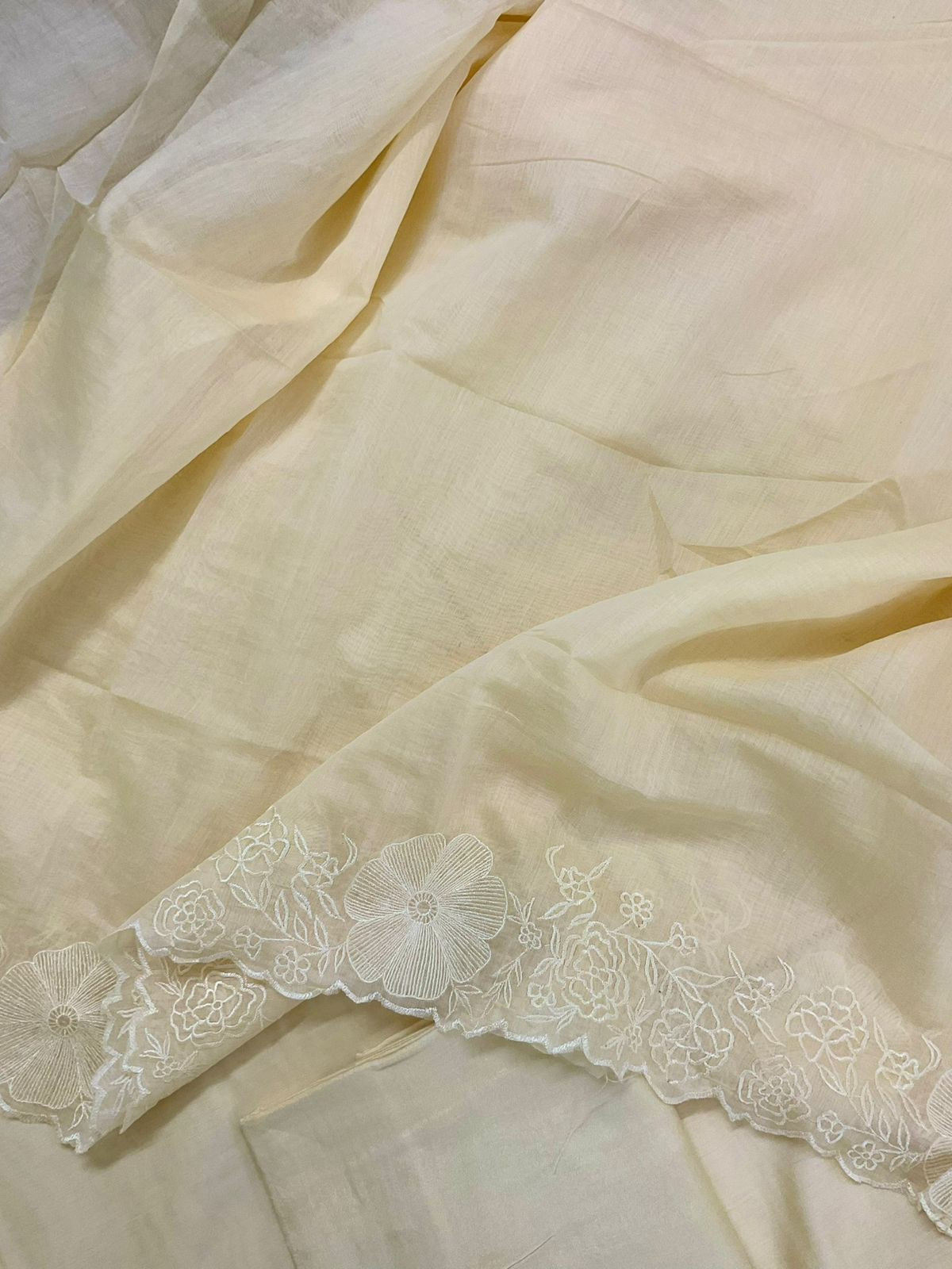 Pure Muslin Embroidered Suit - Yellow