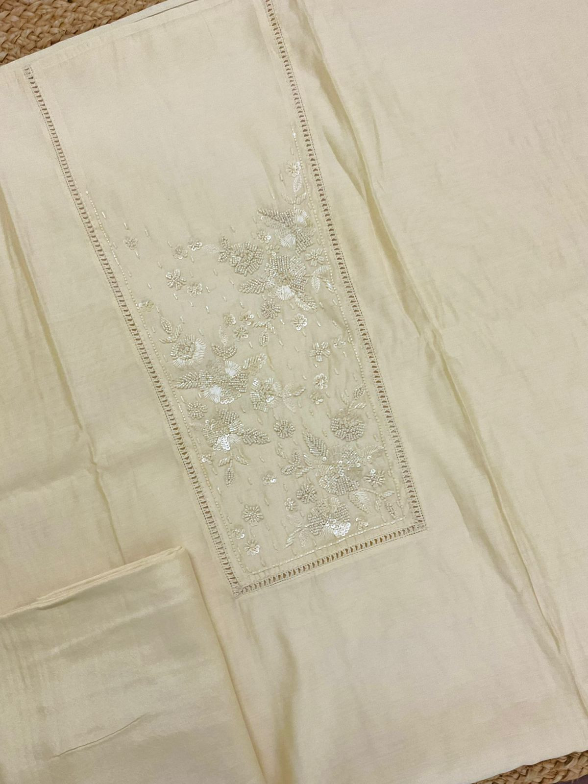 Pure Muslin Embroidered Suit - Yellow