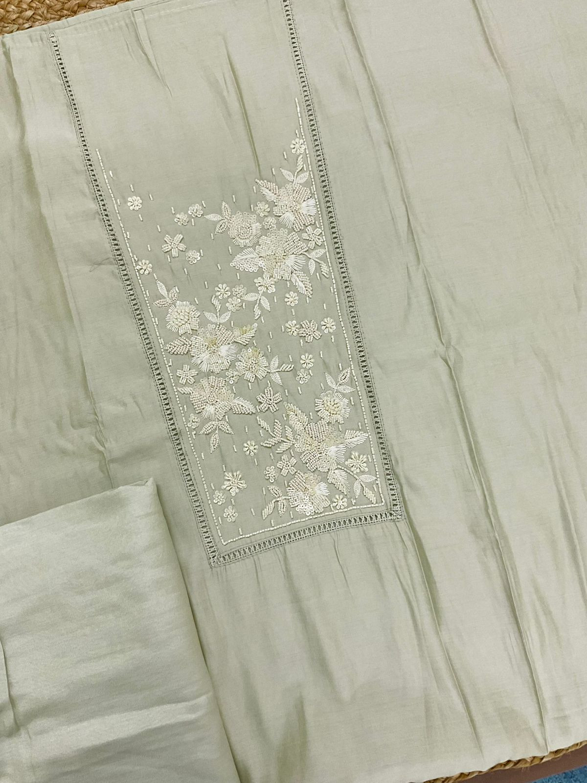 Pure Muslin Embroidered Suit - Green
