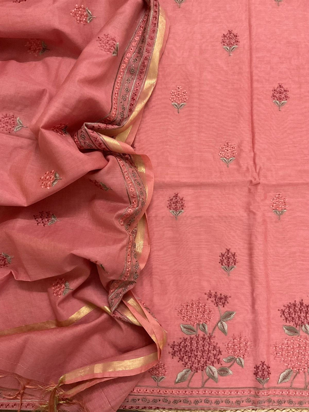 Pure Chanderi Embroidered Suit - Peach