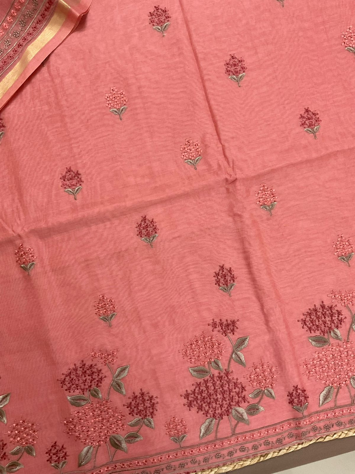 Pure Chanderi Embroidered Suit - Peach