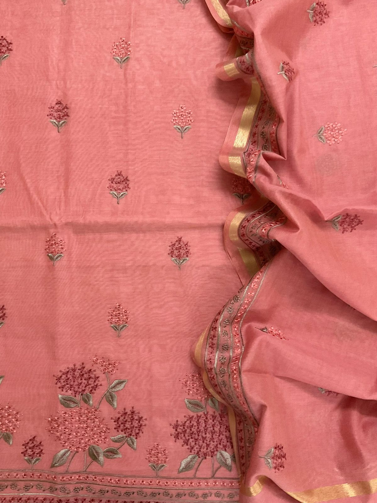 Pure Chanderi Embroidered Suit - Peach