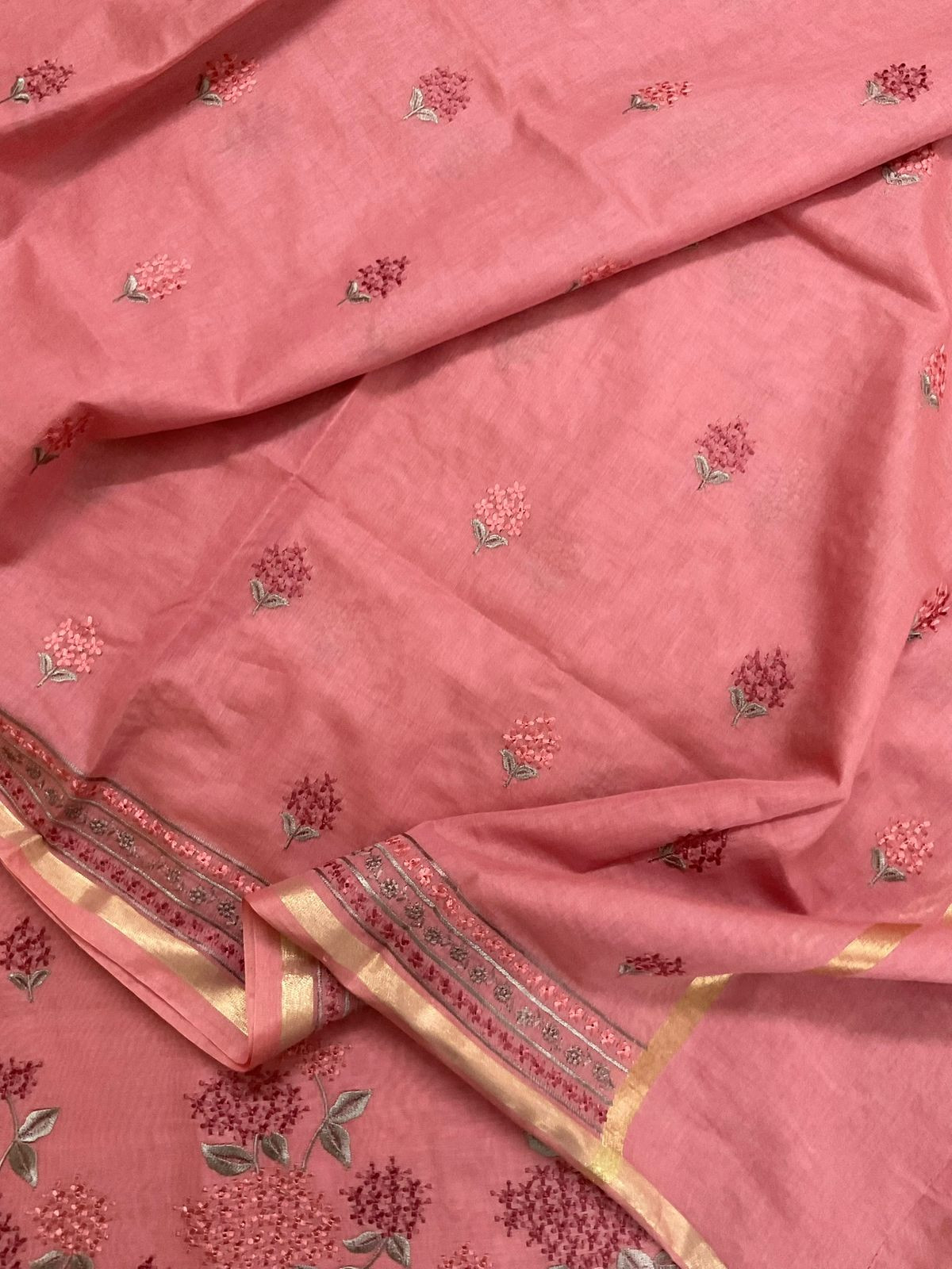 Pure Chanderi Embroidered Suit - Peach