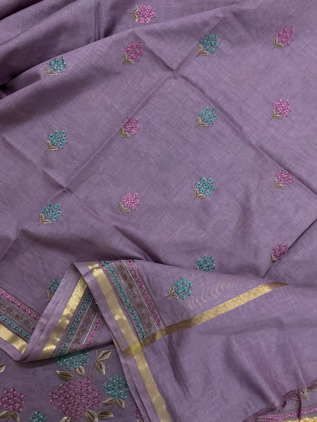 Pure Chanderi Embroidered Suit - Purple