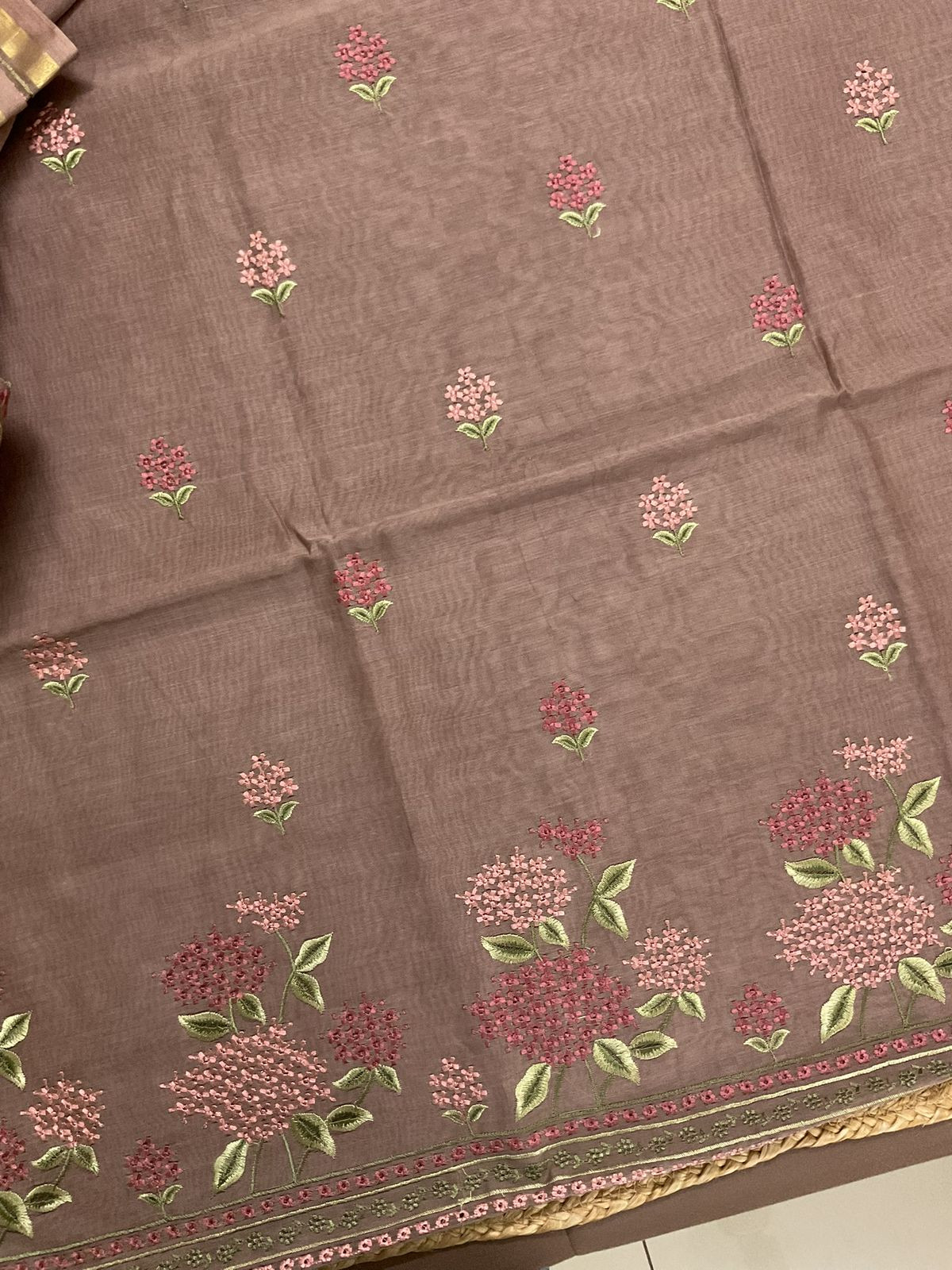 Pure Chanderi Embroidered Suit - Brown