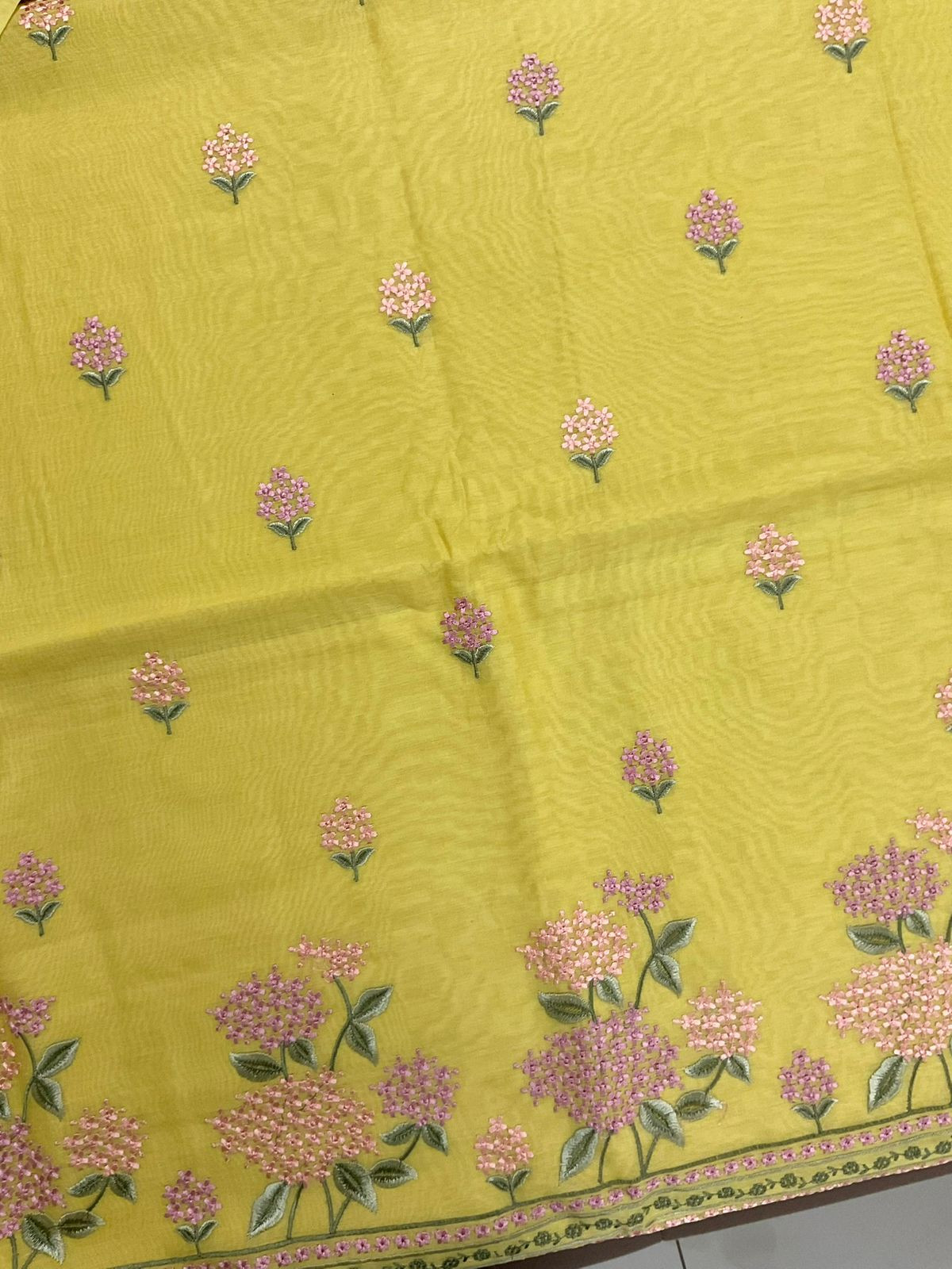 Pure Chanderi Embroidered Suit - Yellow
