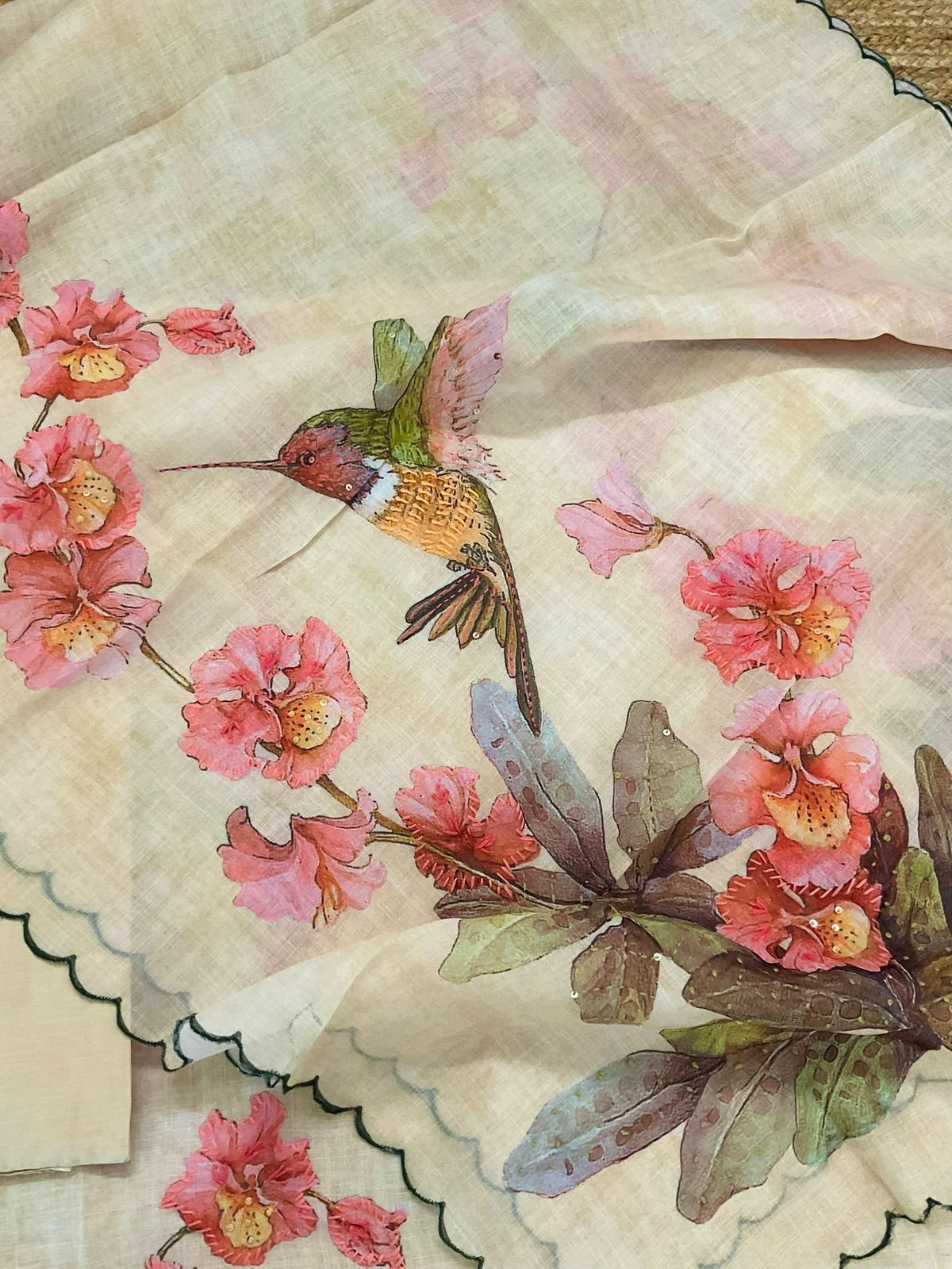 Soft Tissue Slub Cotton Printed Embroidered Suit - Creamish Yellow