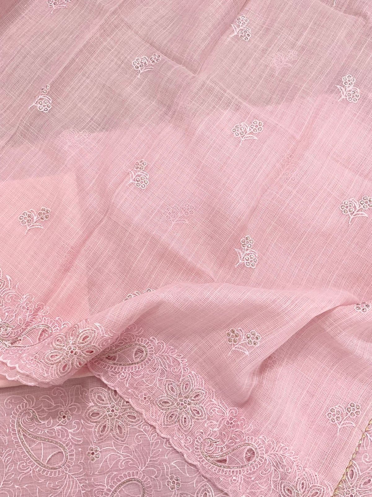 Soft Jute Kota Cotton Embroidered Suit - Pink