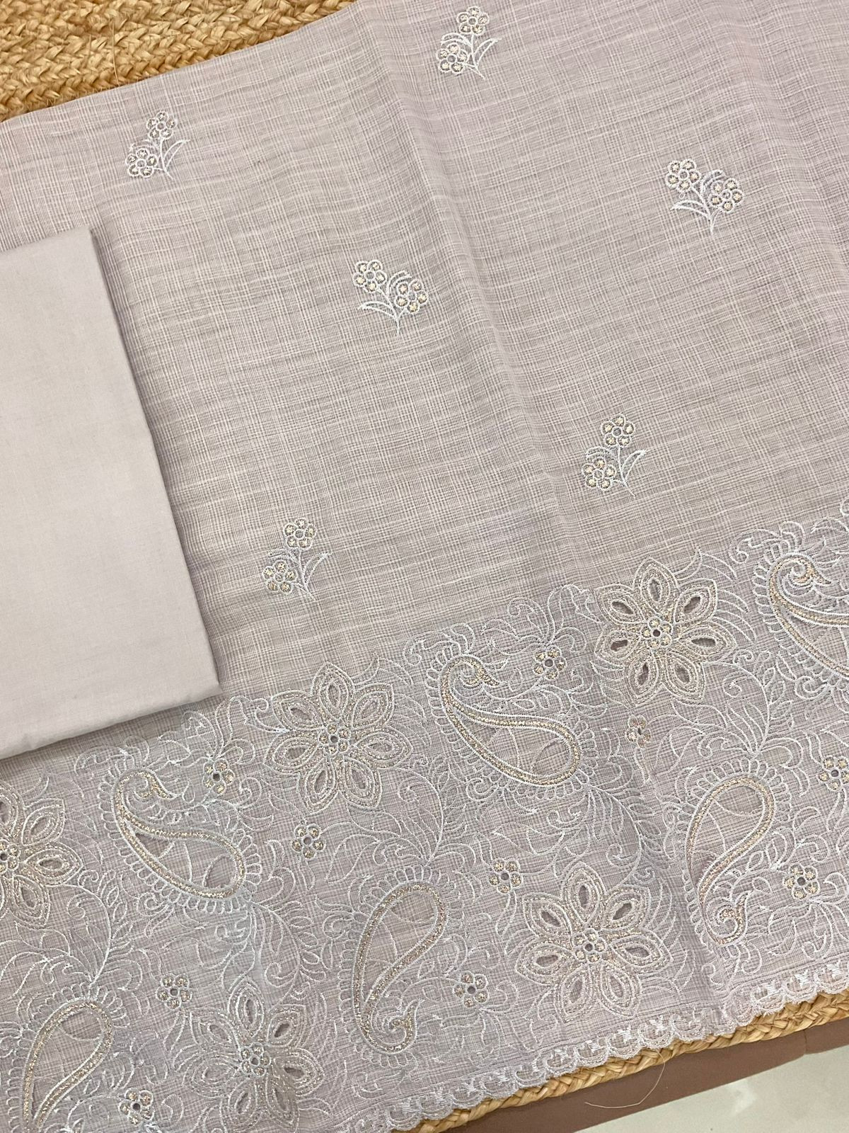 Soft Jute Kota Cotton Embroidered Suit - Lilac