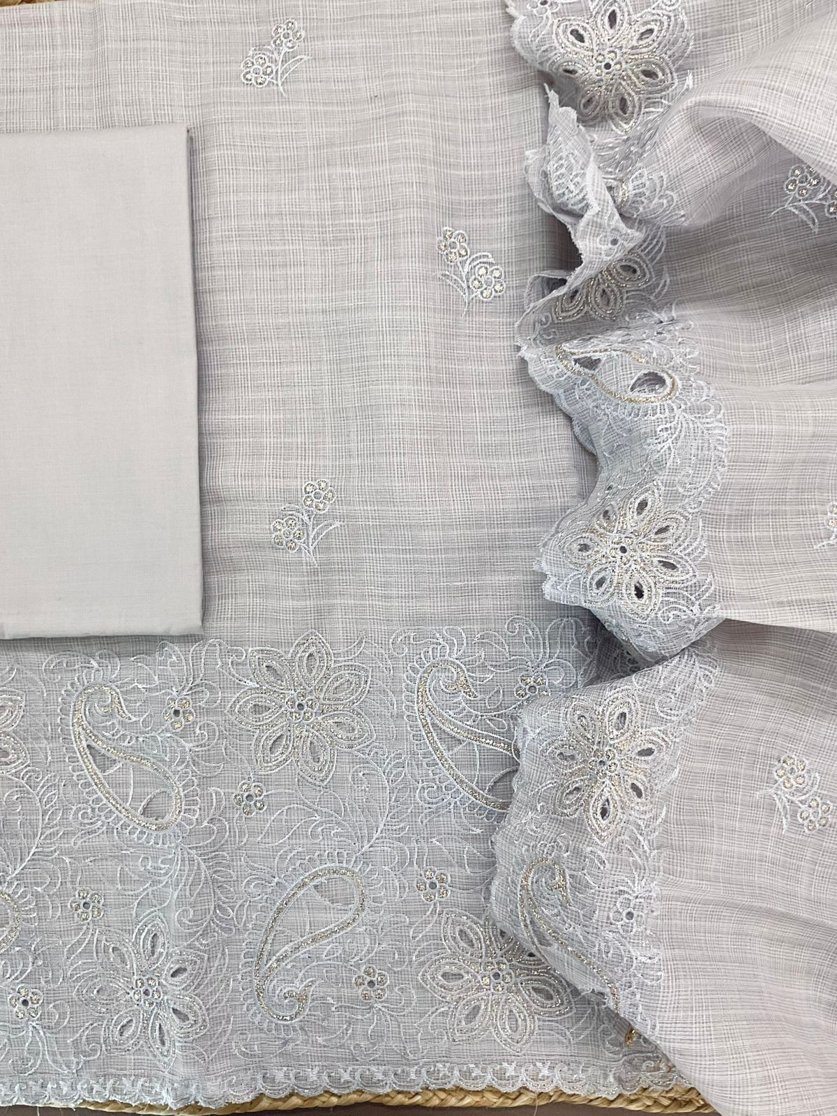 Soft Jute Kota Cotton Embroidered Suit - Lilac