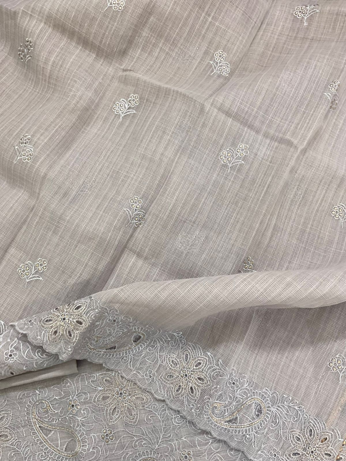 Soft Jute Kota Cotton Embroidered Suit - Lilac